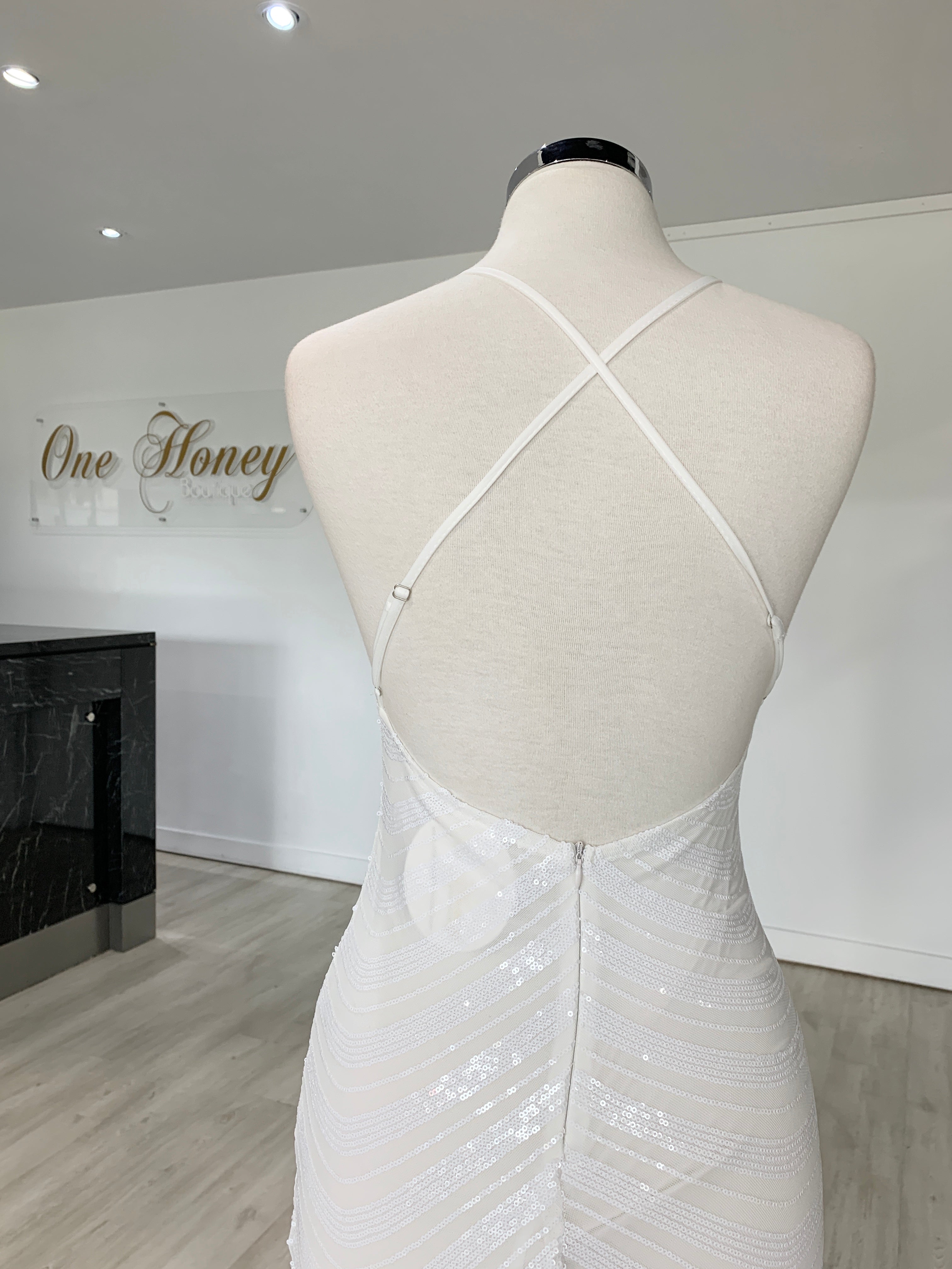 Honey Couture HEIDY White Sequin Mermaid Formal Dress {vendor} AfterPay Humm ZipPay LayBuy Sezzle