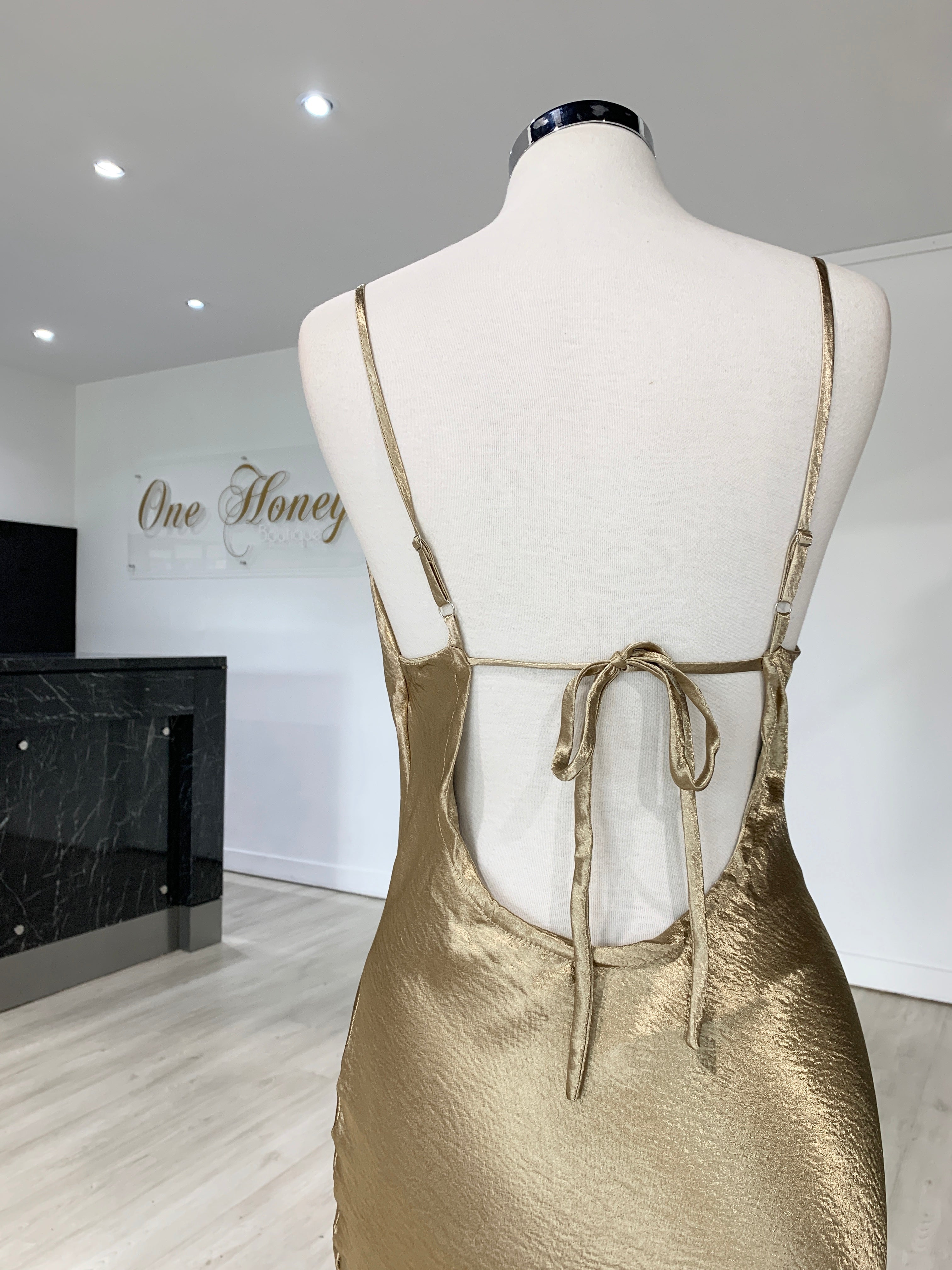 Honey Couture EVELYN Gold Silky Slip Formal Dress {vendor} AfterPay Humm ZipPay LayBuy Sezzle