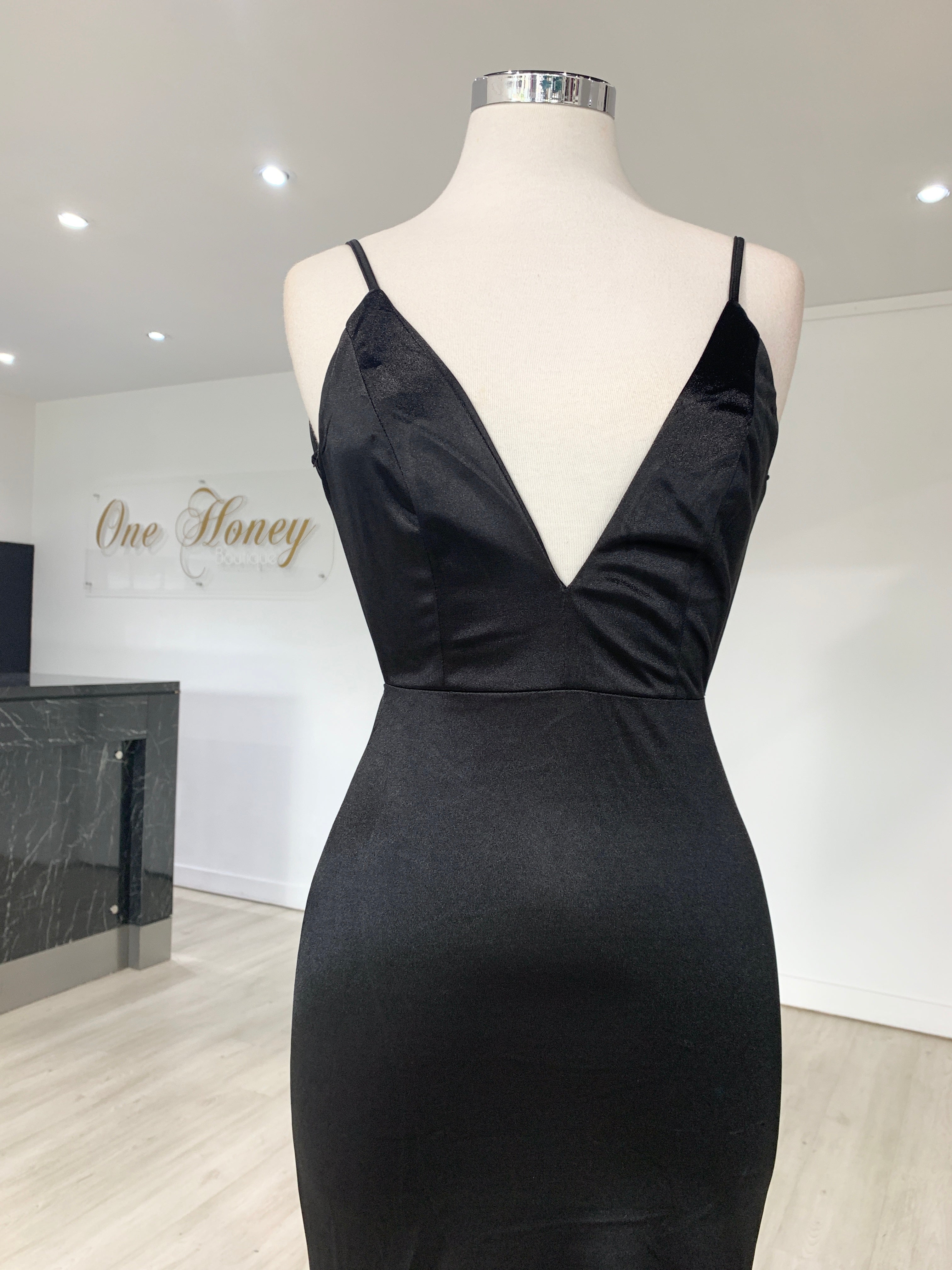 Honey Couture MILEE Black Low Back Mermaid Evening Gown Dress {vendor} AfterPay Humm ZipPay LayBuy Sezzle
