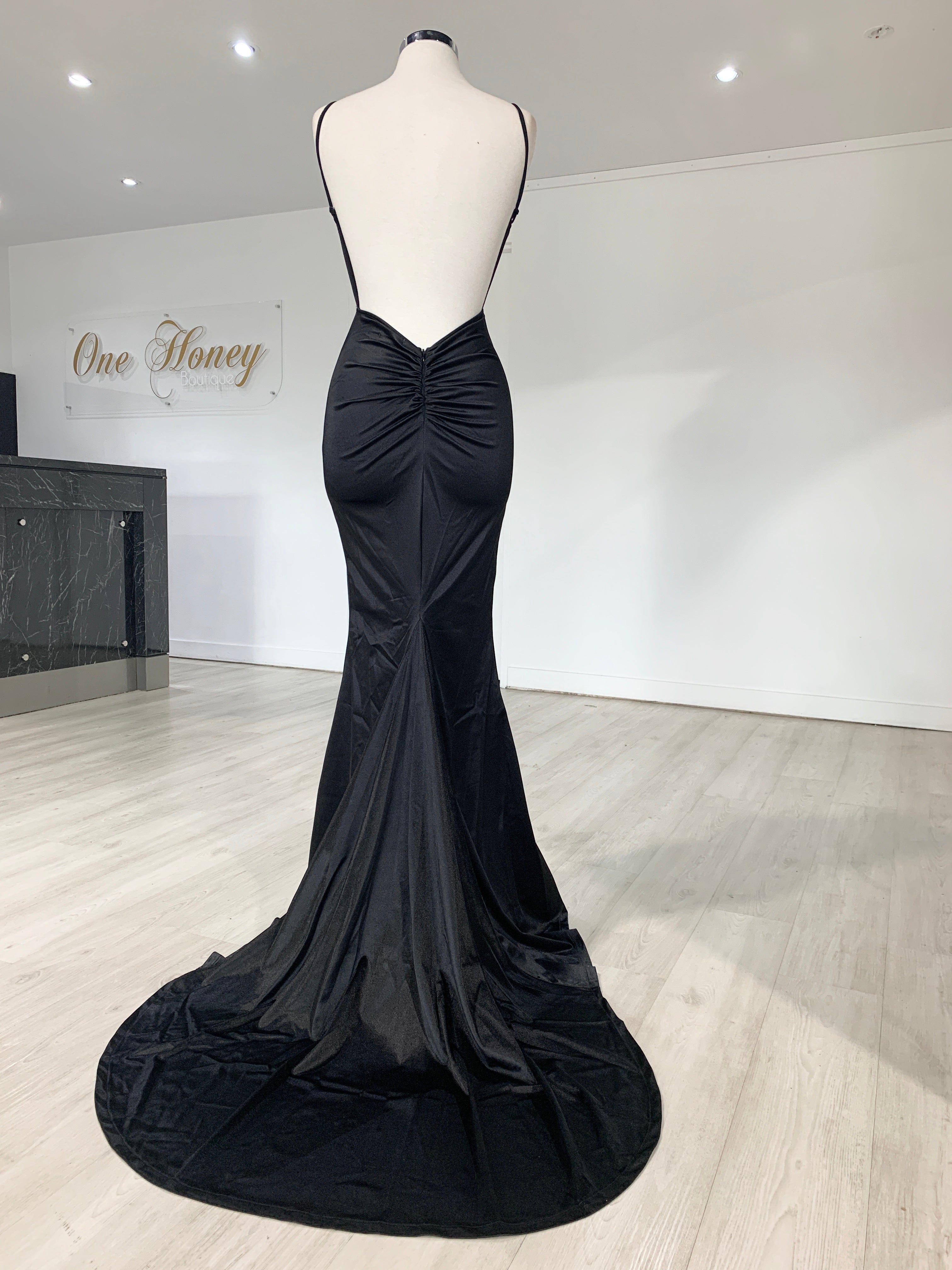 Honey Couture MILEE Black Low Back Mermaid Evening Gown Dress {vendor} AfterPay Humm ZipPay LayBuy Sezzle