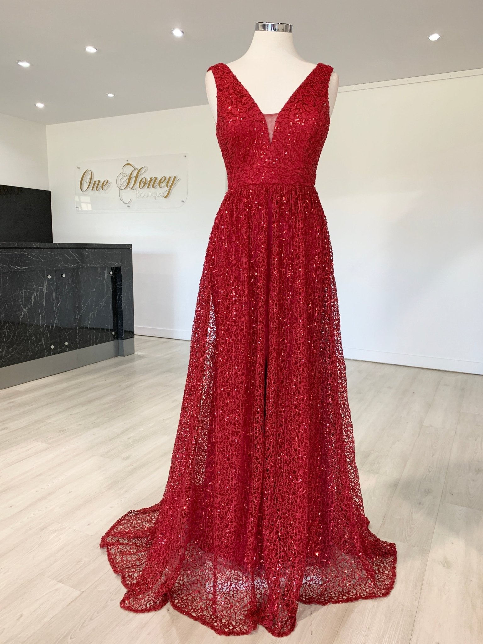 MELINA Red Blue Sequin Glitter Knit Formal Dress in Australia | One Honey Boutique