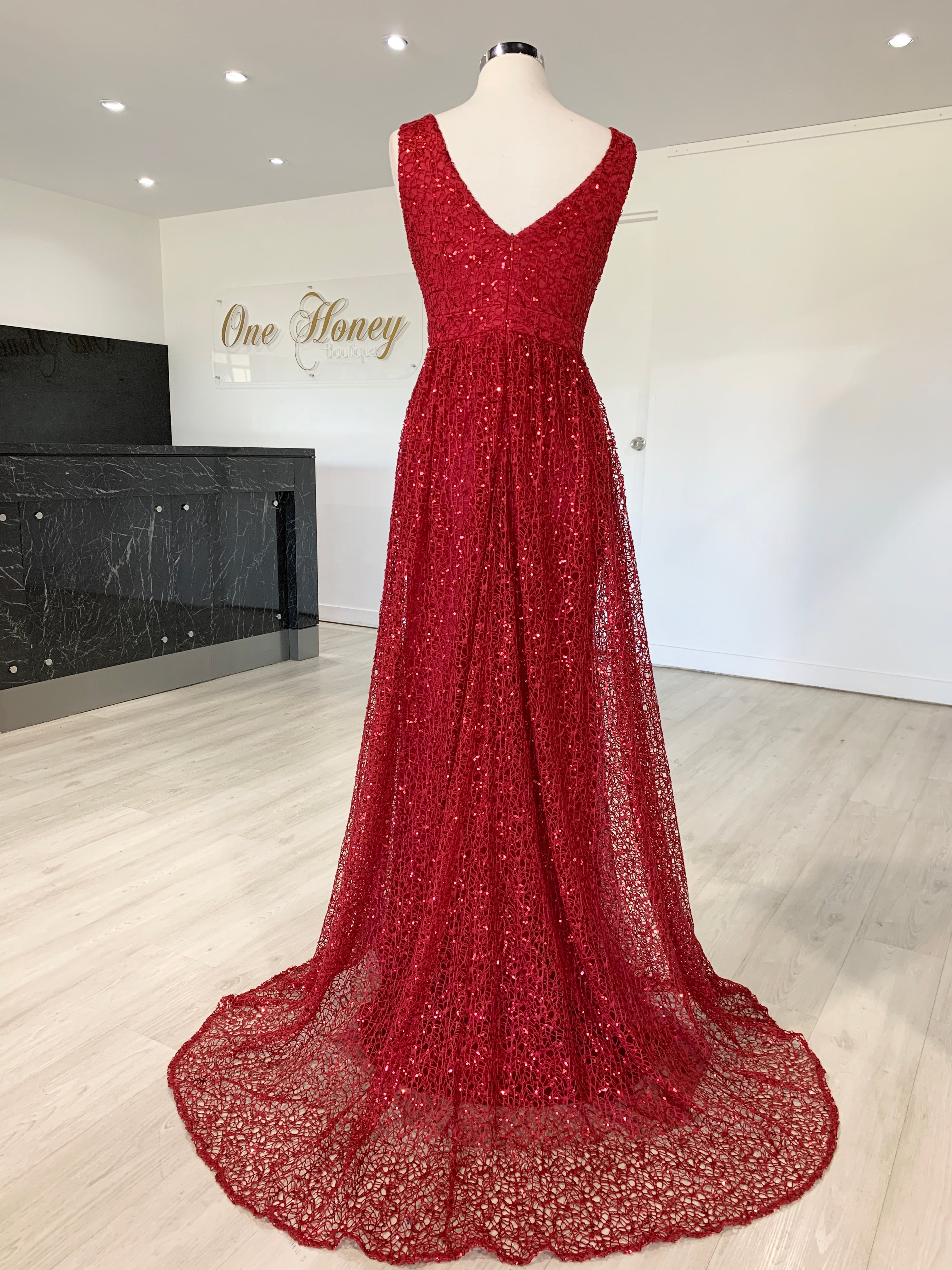 MELINA Red Blue Sequin Glitter Knit Formal Dress {vendor} AfterPay Humm ZipPay LayBuy Sezzle