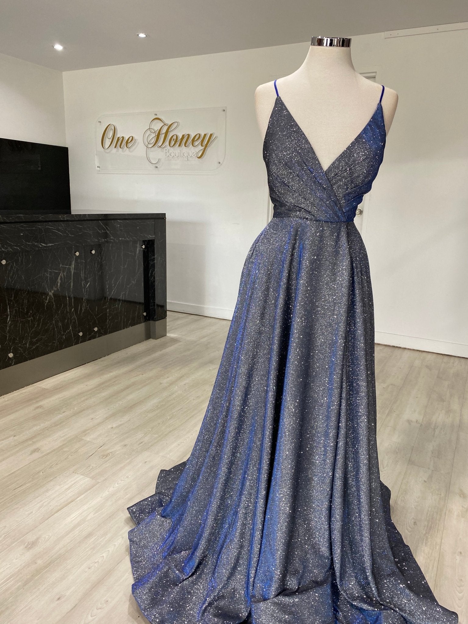 Honey Couture TAHLIA Glitter Fabric Lace Up Back Formal Dress in Australia | One Honey Boutique