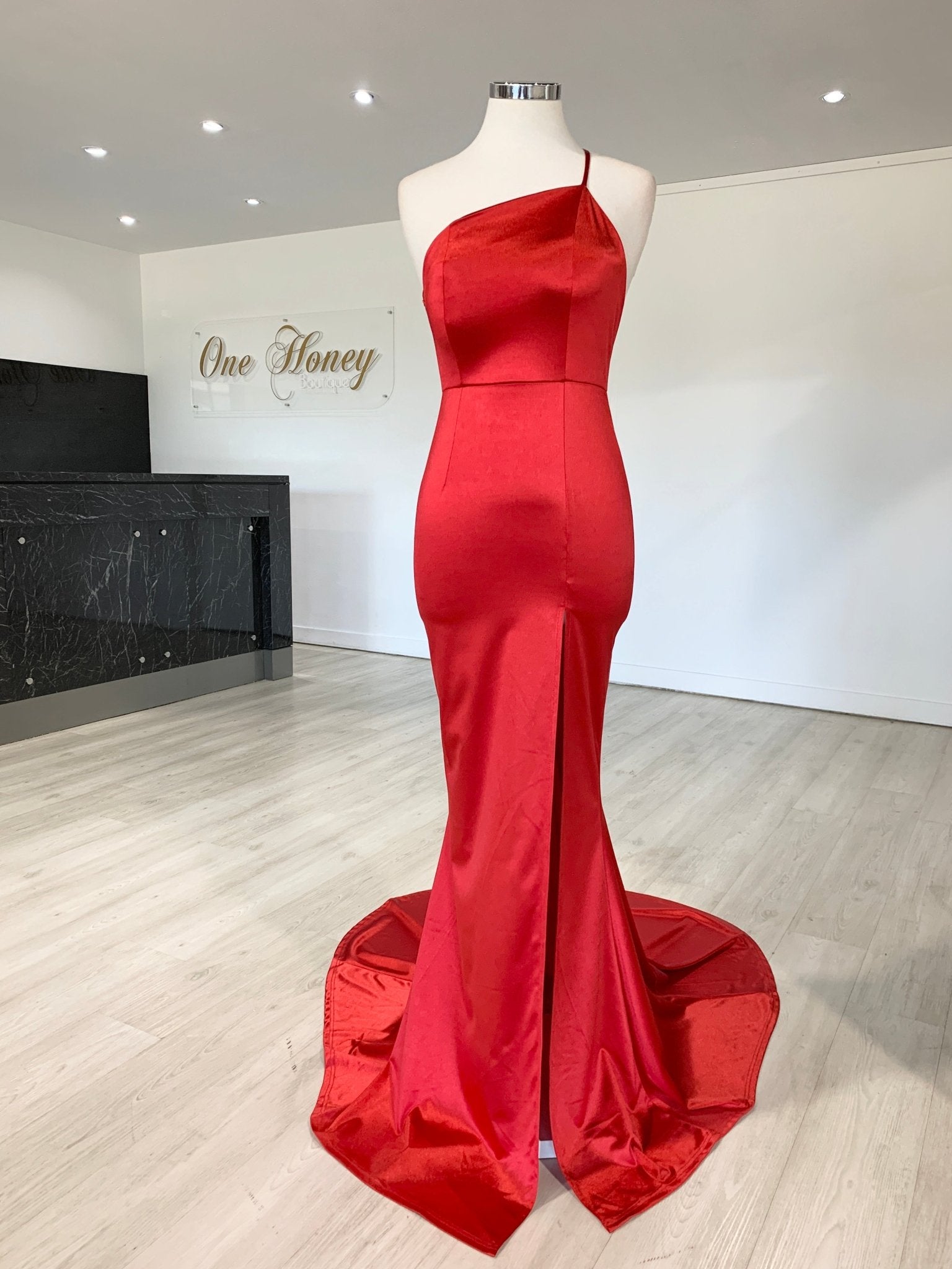 Honey Couture ABIGAIL Red Low Back Mermaid Evening Gown Dress in Australia | One Honey Boutique