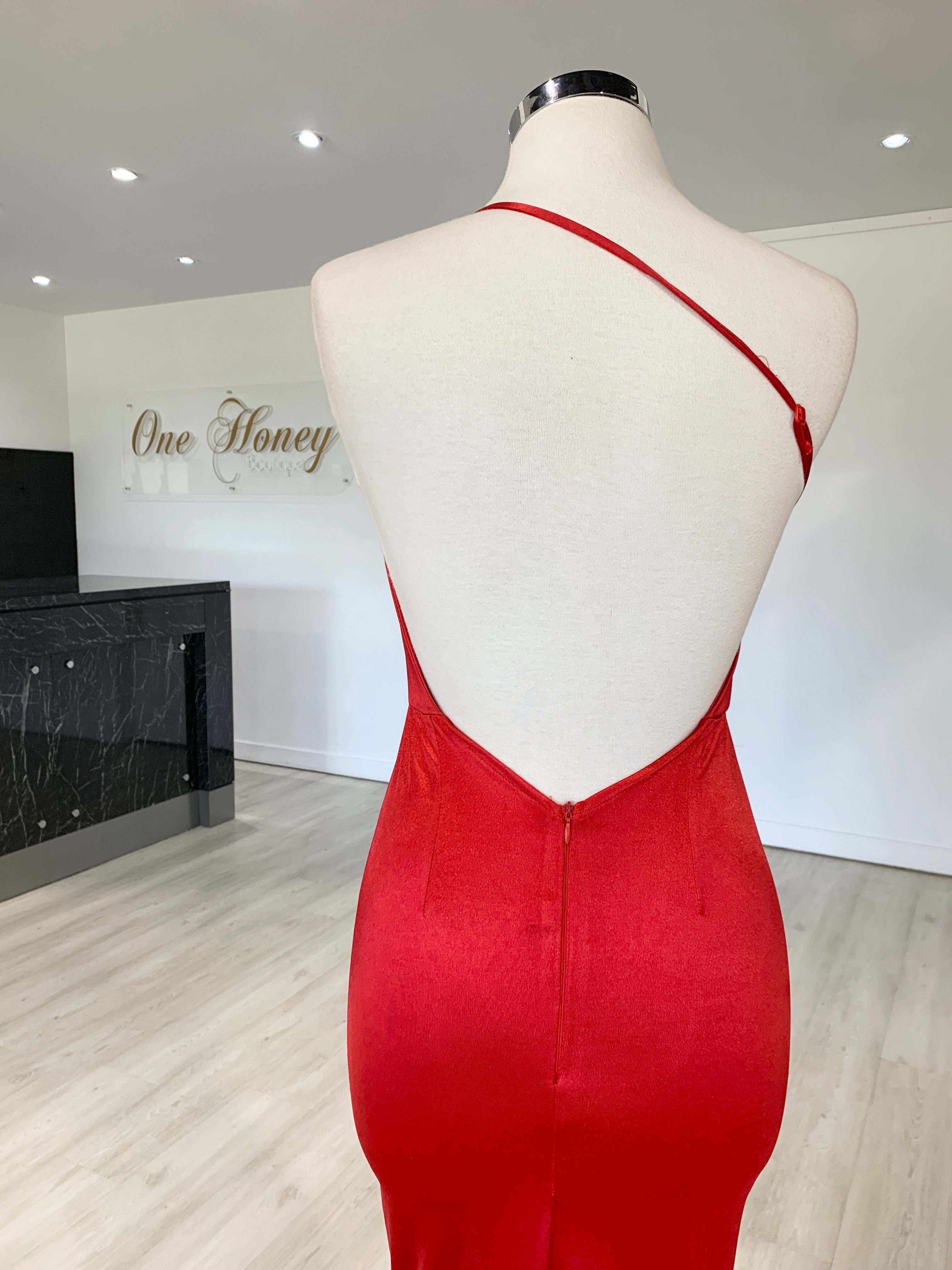 Honey Couture ABIGAIL Red Low Back Mermaid Evening Gown Dress {vendor} AfterPay Humm ZipPay LayBuy Sezzle