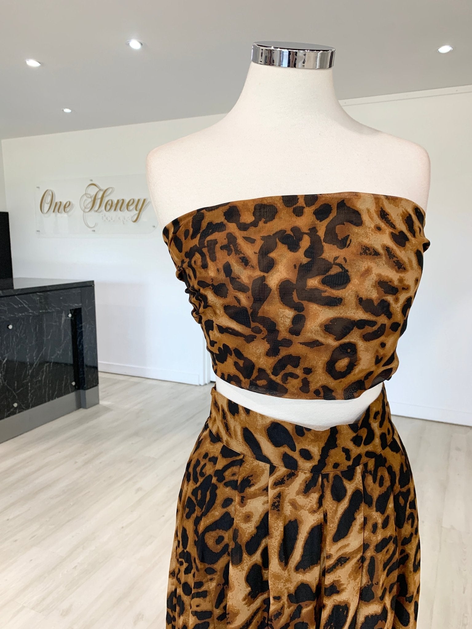 Honey Couture Brown Leopard Tie Bandeau w High Waisted Pants in Australia | One Honey Boutique