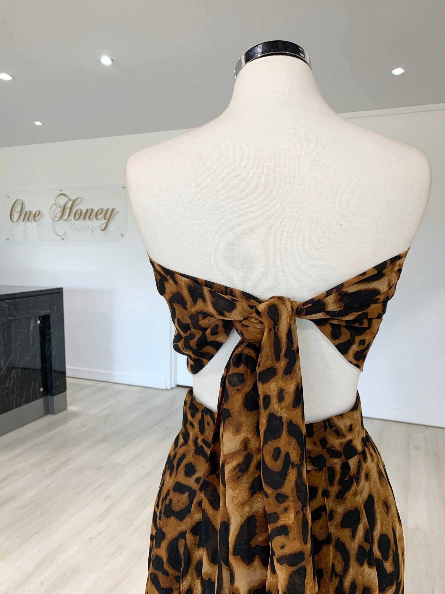 Honey Couture Brown Leopard Tie Bandeau w High Waisted Pants in Australia | One Honey Boutique