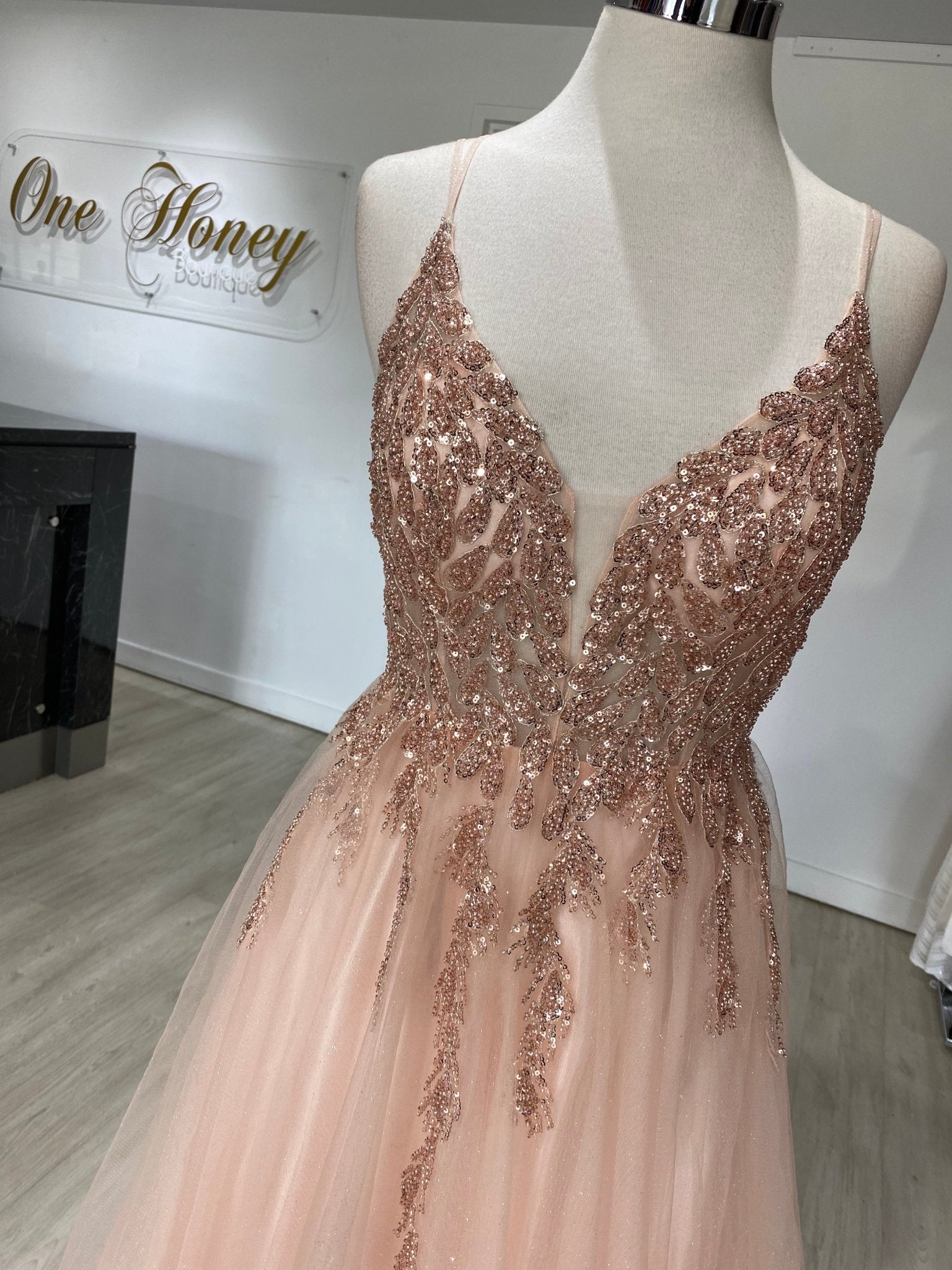 Honey Couture EDEN Blush Crystal Beaded Tulle Formal Gown in Australia | One Honey Boutique
