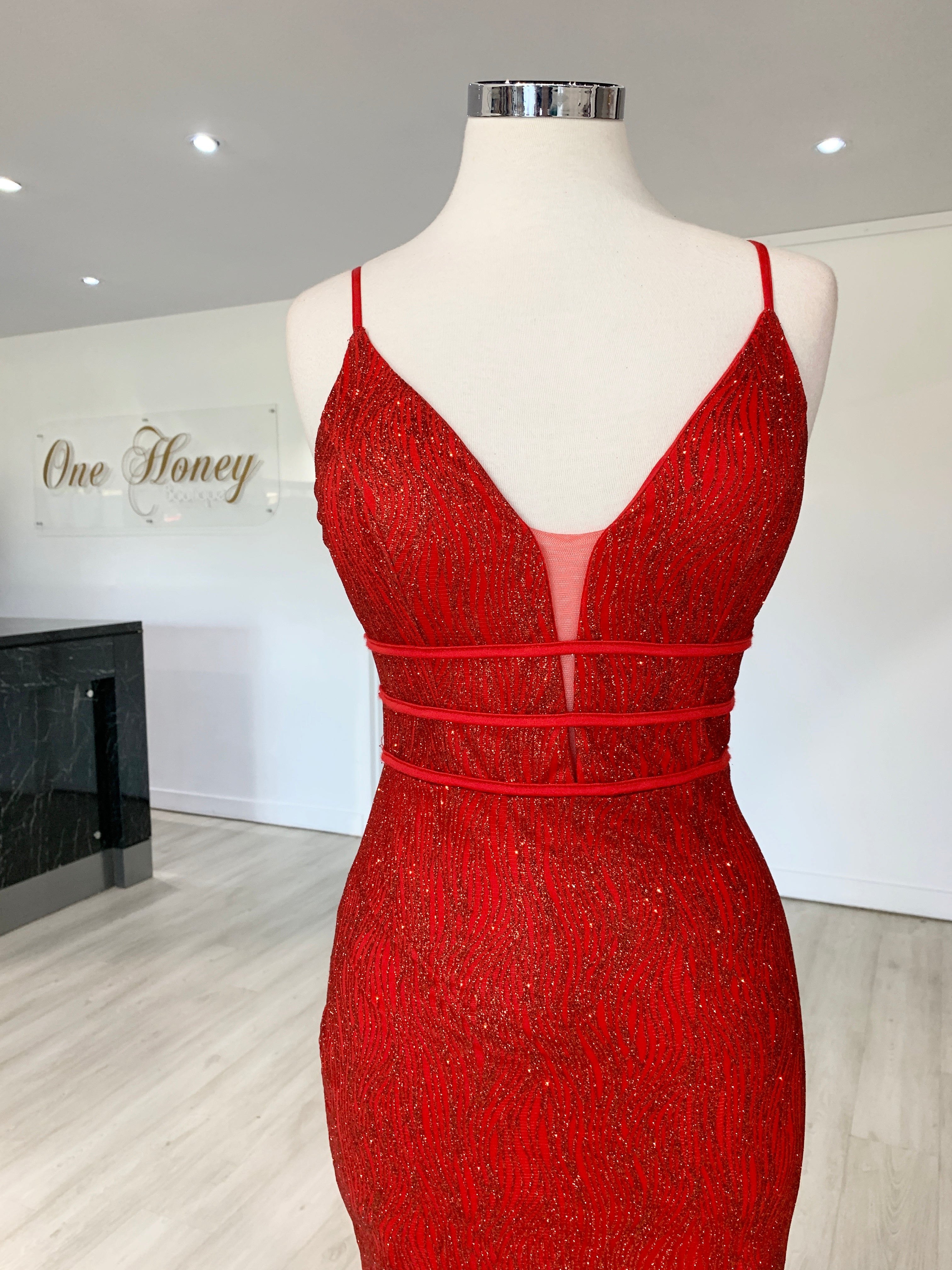 Honey Couture SARAI Red Glitter Mermaid Evening Gown Dress {vendor} AfterPay Humm ZipPay LayBuy Sezzle