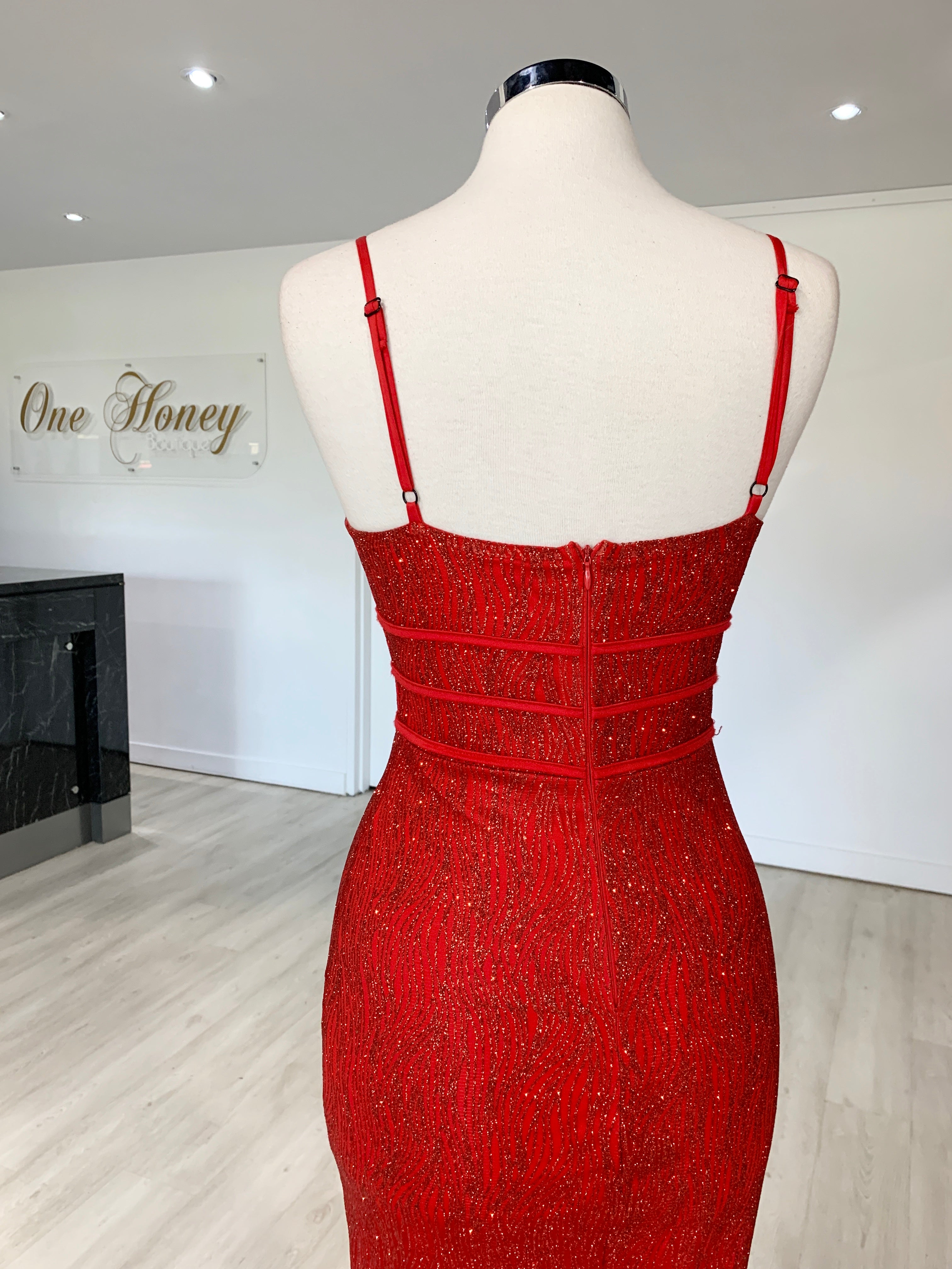 Honey Couture SARAI Red Glitter Mermaid Evening Gown Dress {vendor} AfterPay Humm ZipPay LayBuy Sezzle