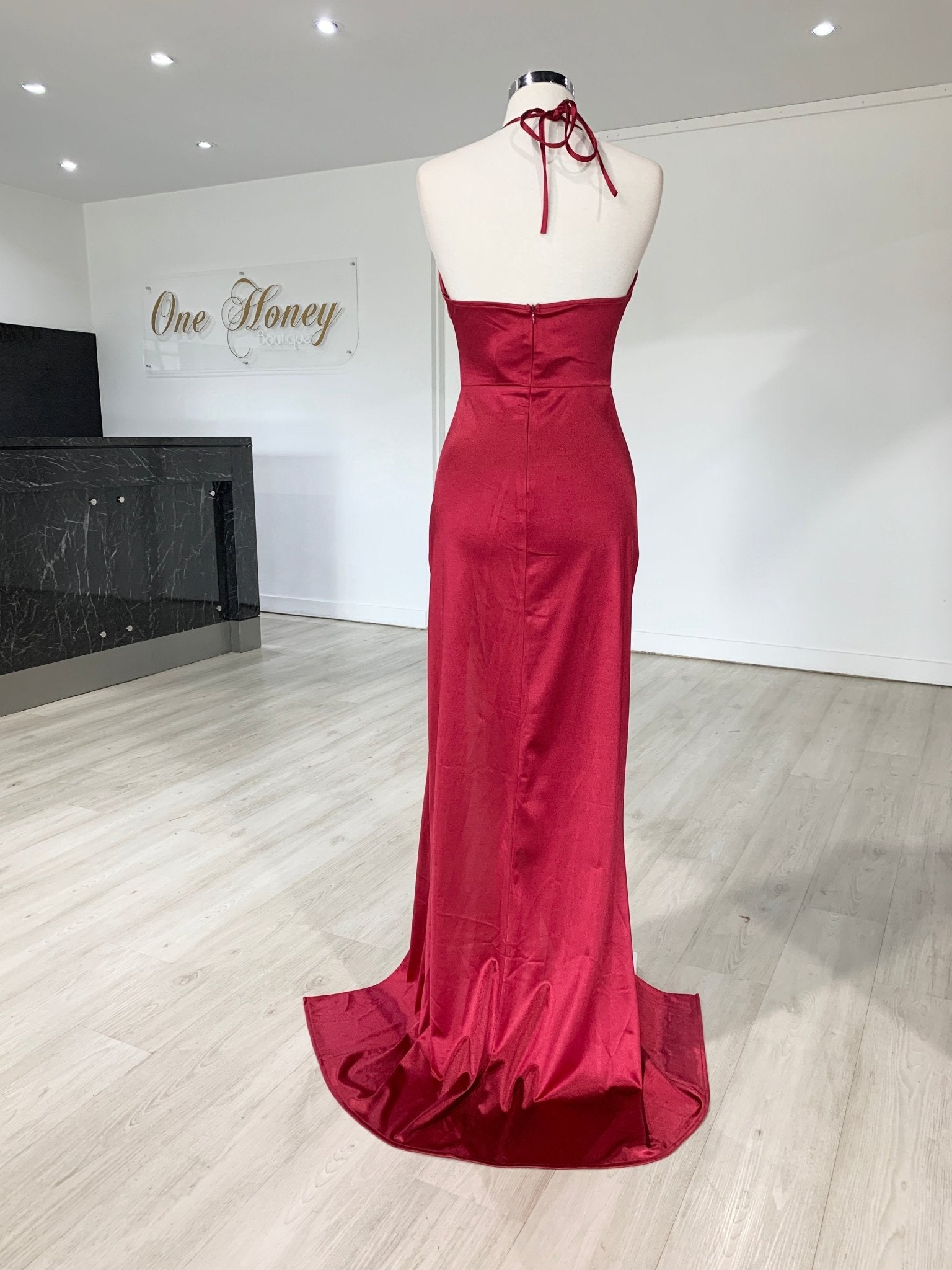 Honey Couture GISSELLE Berry Split Evening Gown Dress in Australia | One Honey Boutique