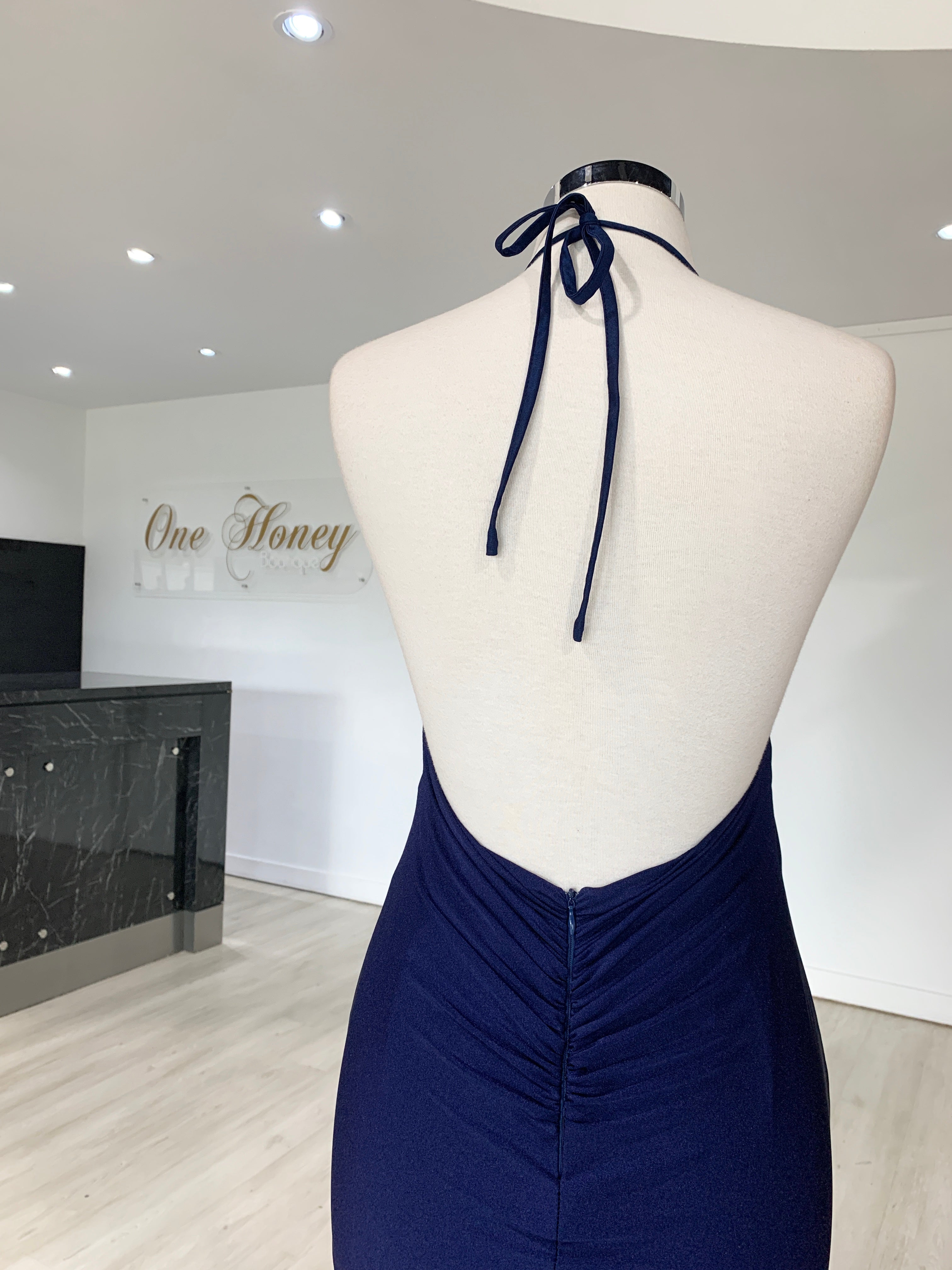 Honey Couture ARIANA Navy Blue Low Back Mermaid Evening Gown Dress {vendor} AfterPay Humm ZipPay LayBuy Sezzle