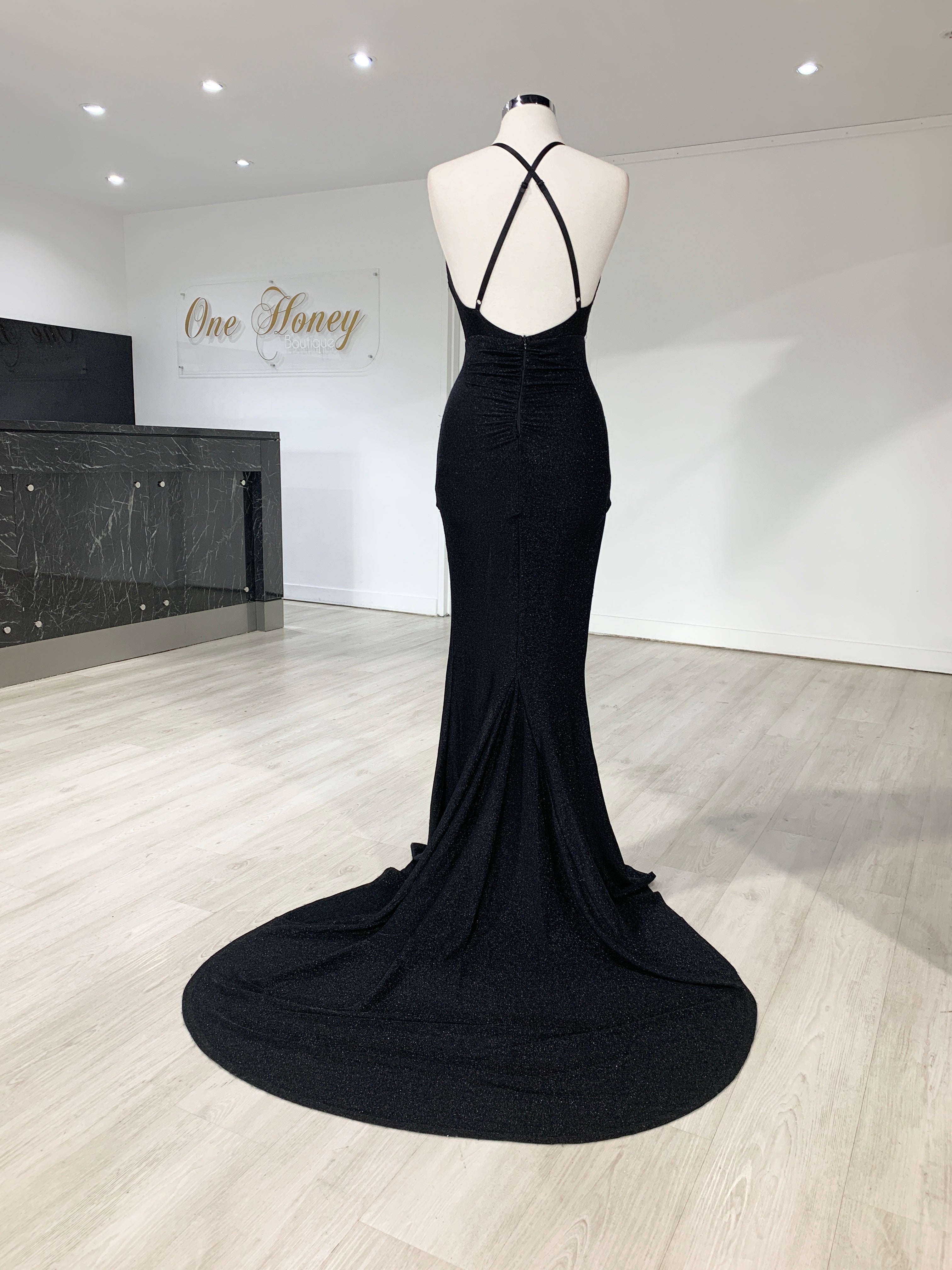 Honey Couture LUREX Black Sparkle Mermaid Evening Gown Dress {vendor} AfterPay Humm ZipPay LayBuy Sezzle