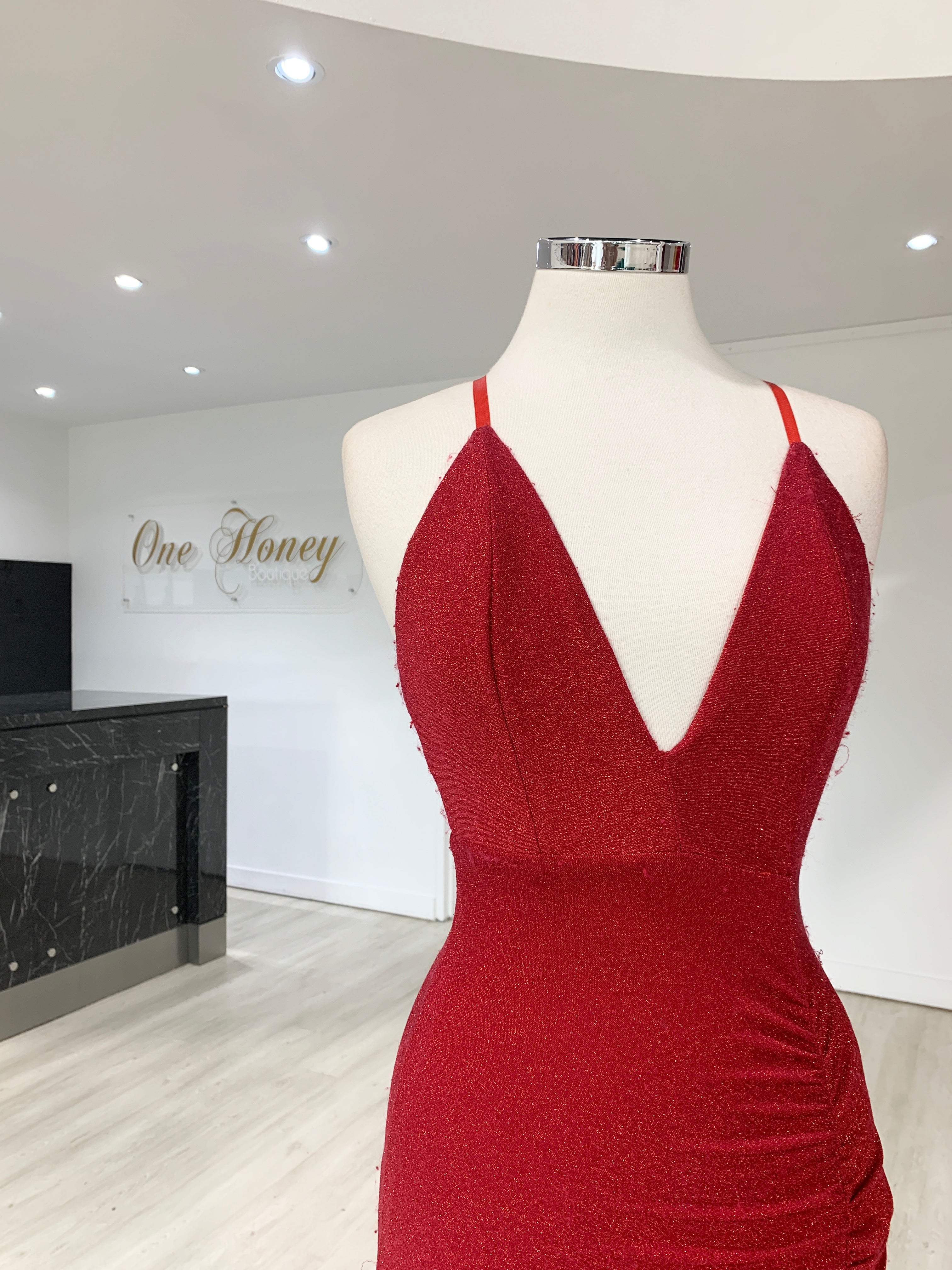 Honey Couture LUREX Red Sparkle Mermaid Evening Gown Dress {vendor} AfterPay Humm ZipPay LayBuy Sezzle