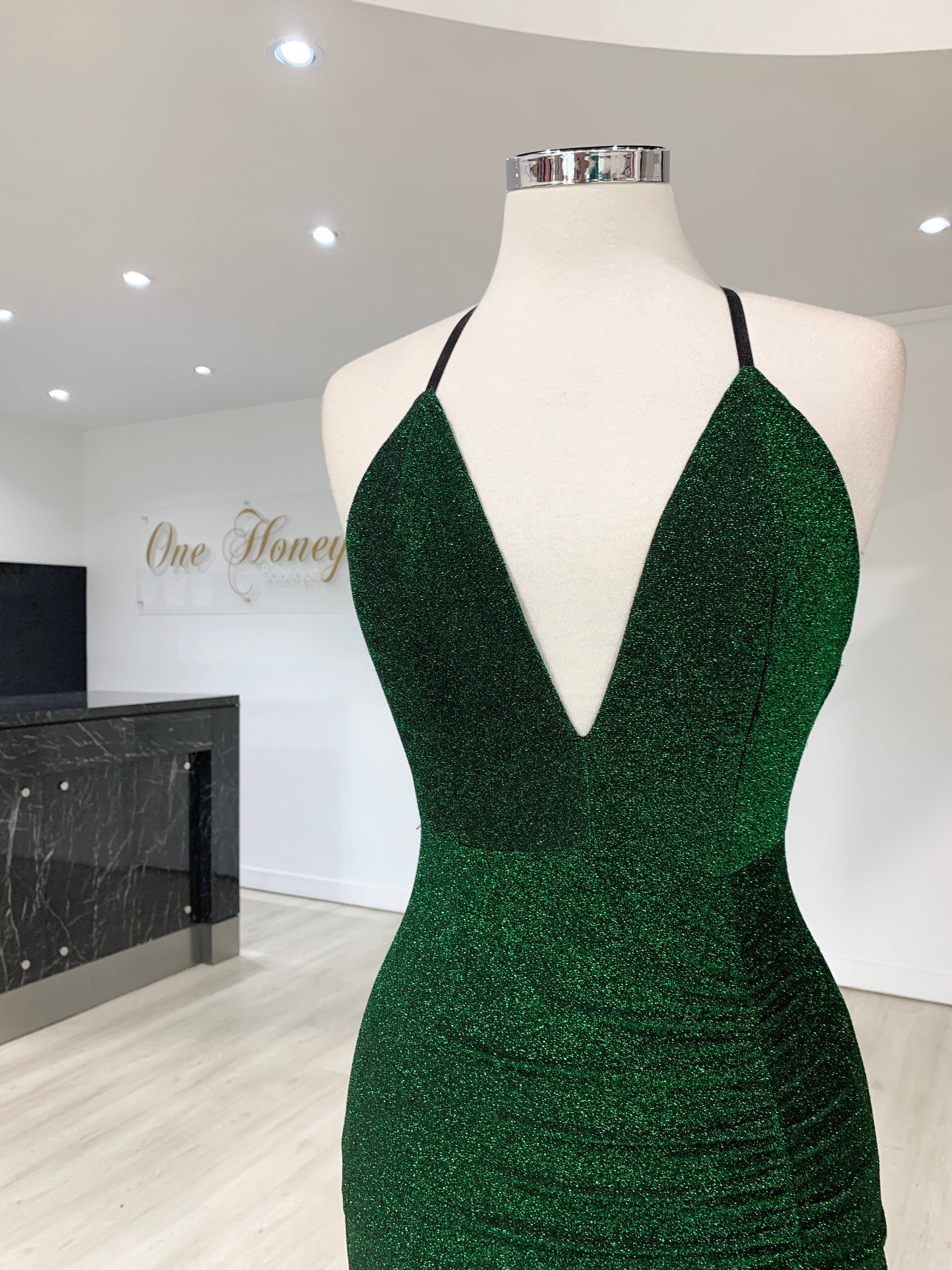 Honey Couture LUREX Emerald Green Sparkle Mermaid Evening Gown Dress {vendor} AfterPay Humm ZipPay LayBuy Sezzle