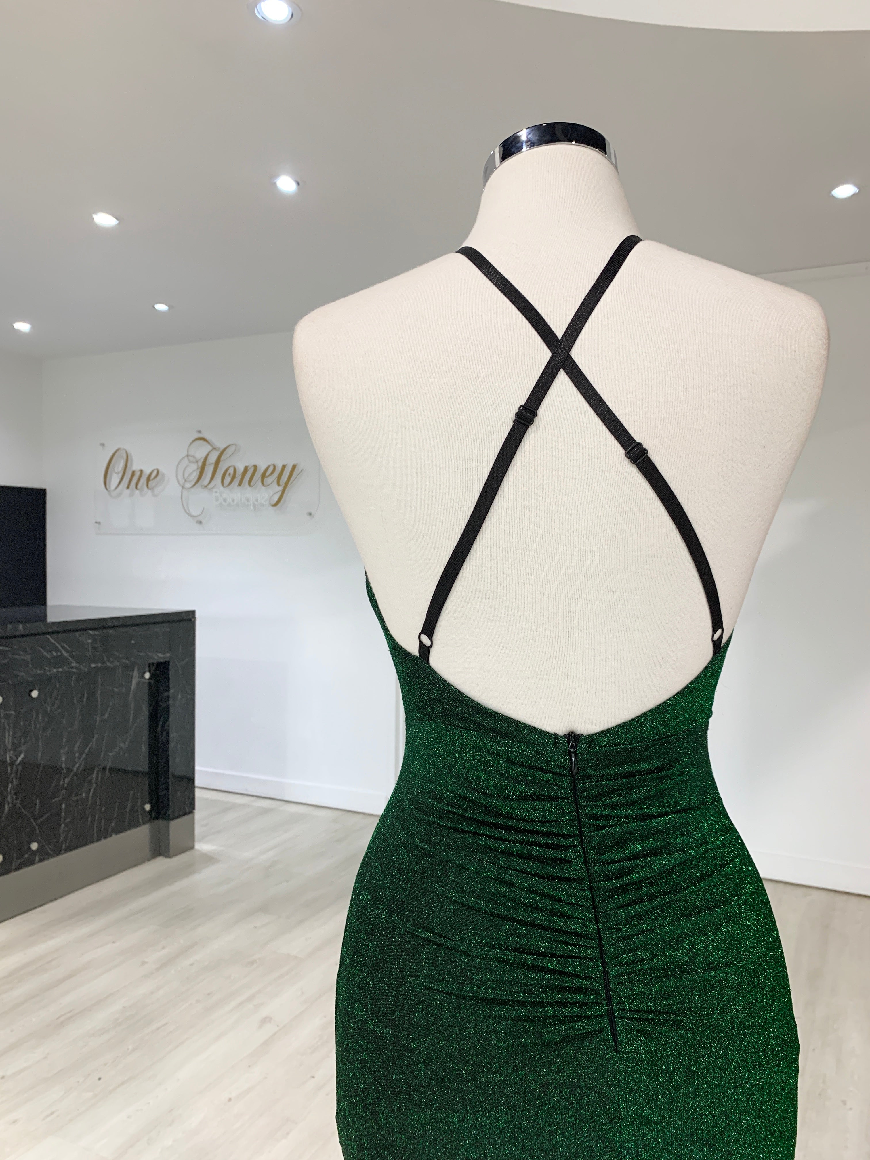 Honey Couture LUREX Emerald Green Sparkle Mermaid Evening Gown Dress {vendor} AfterPay Humm ZipPay LayBuy Sezzle