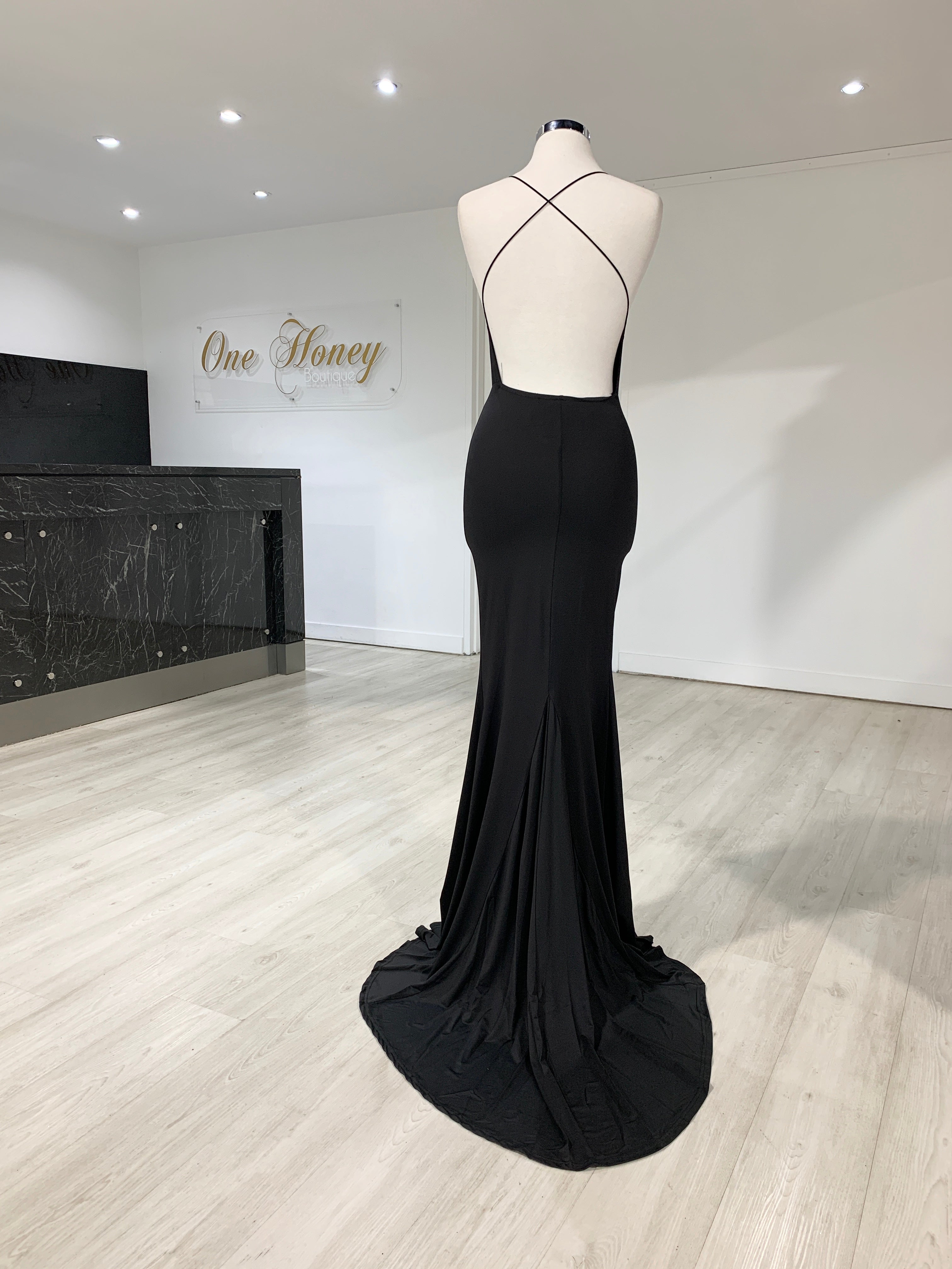 Honey Couture CIARA Black Low Back Formal Dress