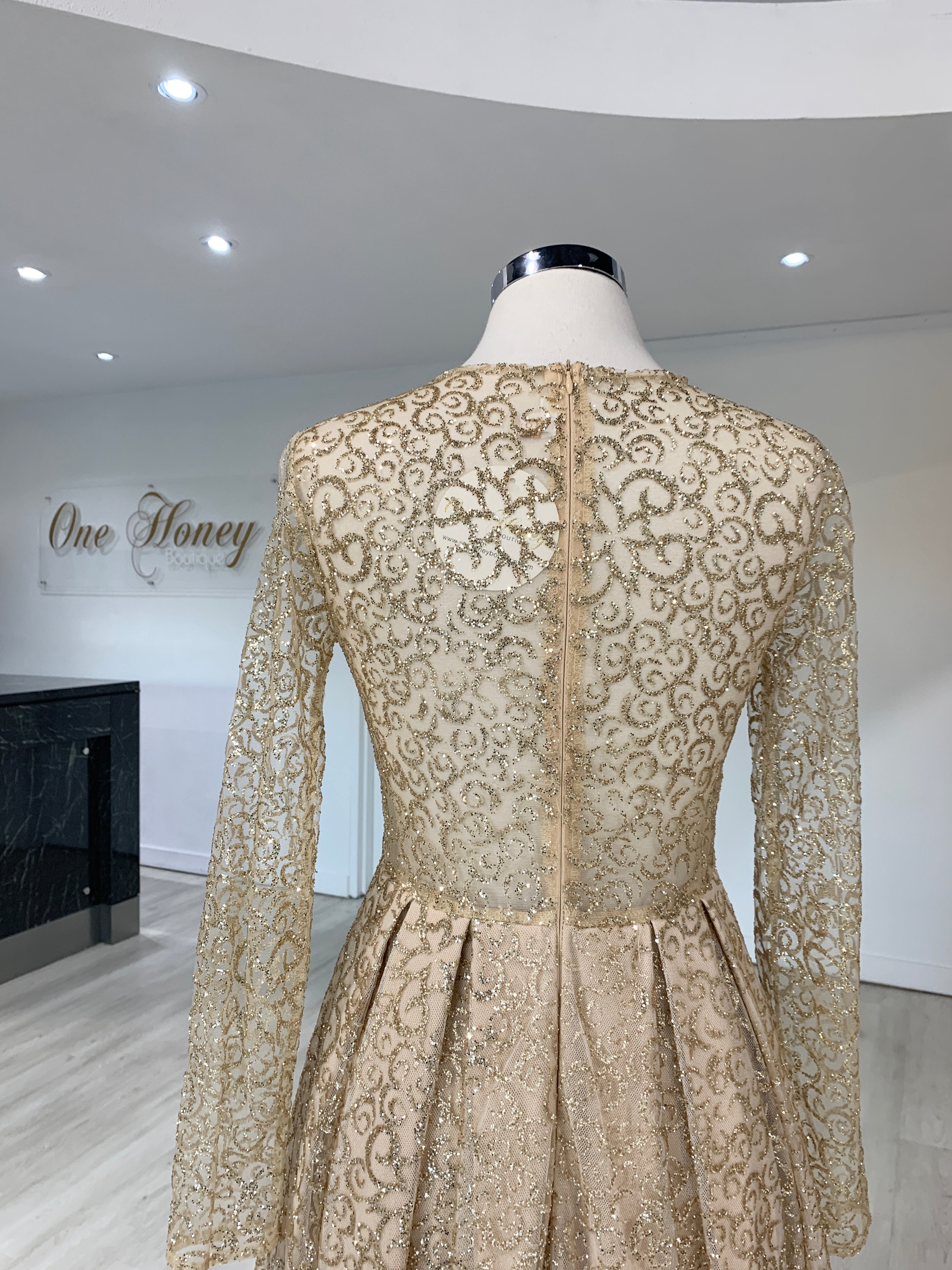 Honey Couture SOPHIA Gold Long Sleeve High Low Formal Dress {vendor} AfterPay Humm ZipPay LayBuy Sezzle