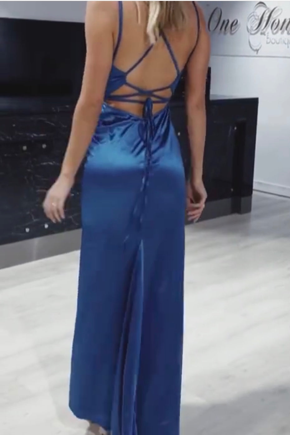 Honey Couture BRAYLEE Blue Tie-up back Evening Dress {vendor} AfterPay Humm ZipPay LayBuy Sezzle