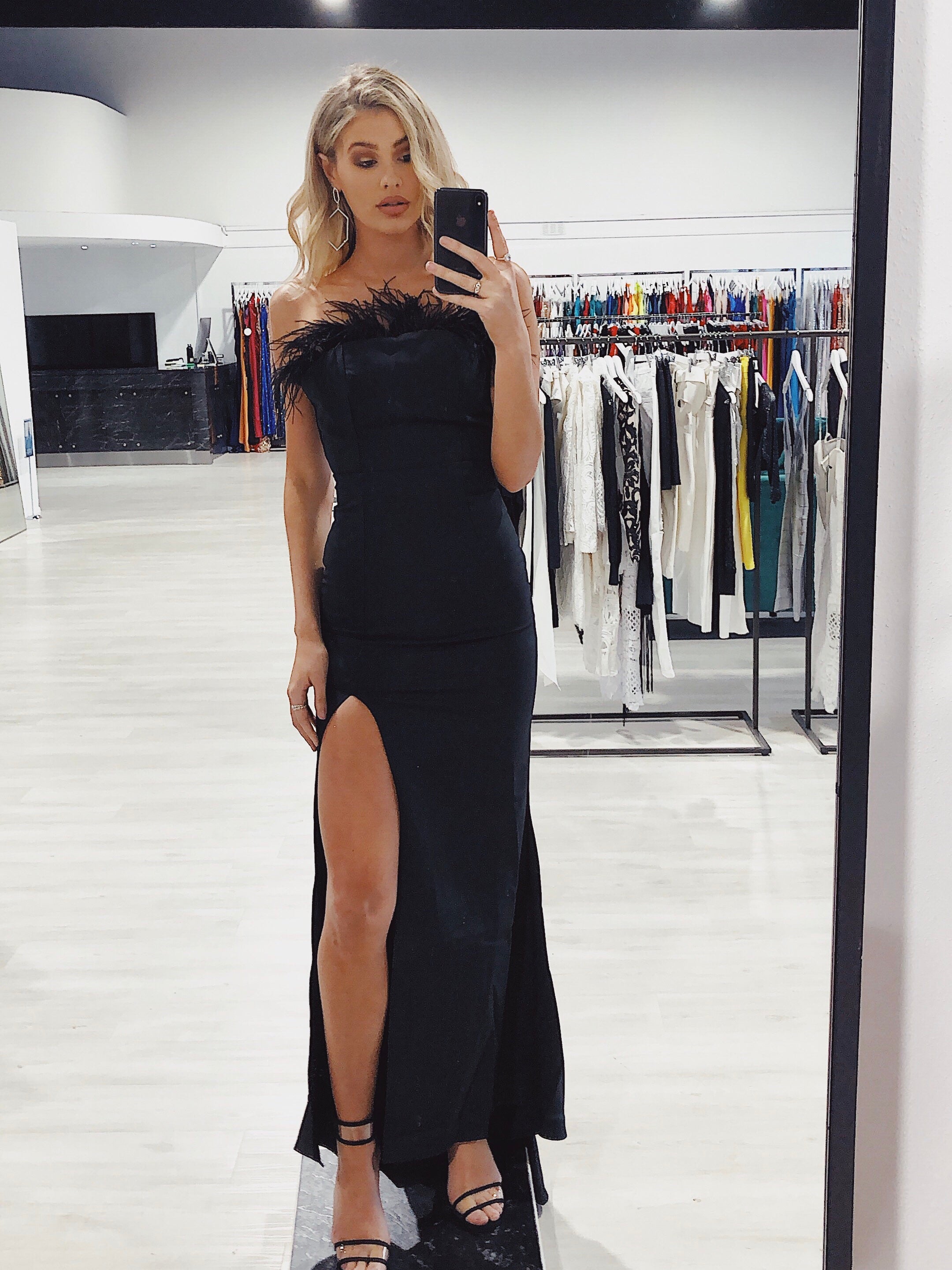 Honey Couture NARDIA Black Feather Strapless Mermaid Evening Gown Dress Honey Couture$ AfterPay Humm ZipPay LayBuy Sezzle
