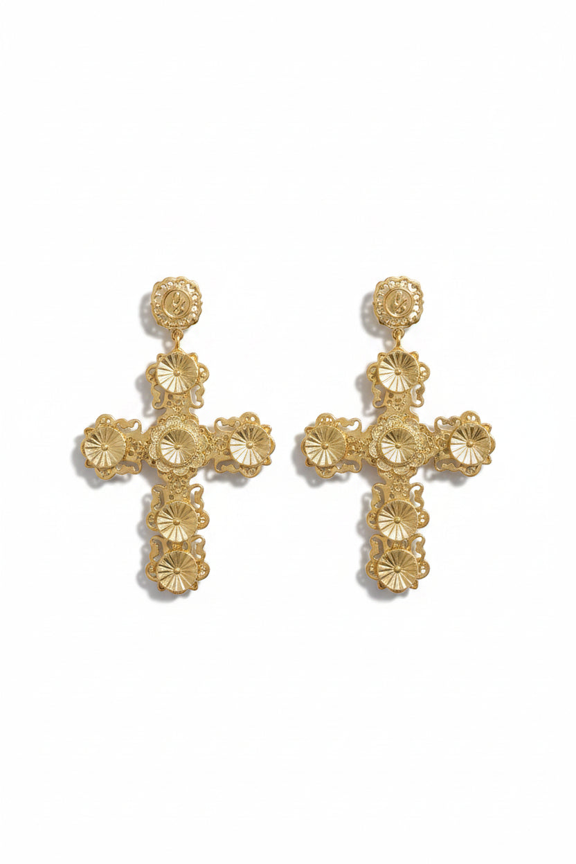 Honey Couture Gold Oversized Cross Statement Earrings in Australia | One Honey Boutique