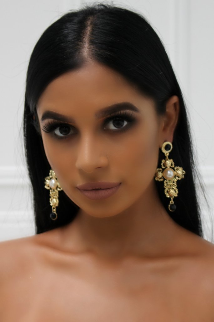 Honey Couture Gold Oversized Cross &amp; Diamante Pearl Earrings Honey Couture Jewellery$ AfterPay Humm ZipPay LayBuy Sezzle