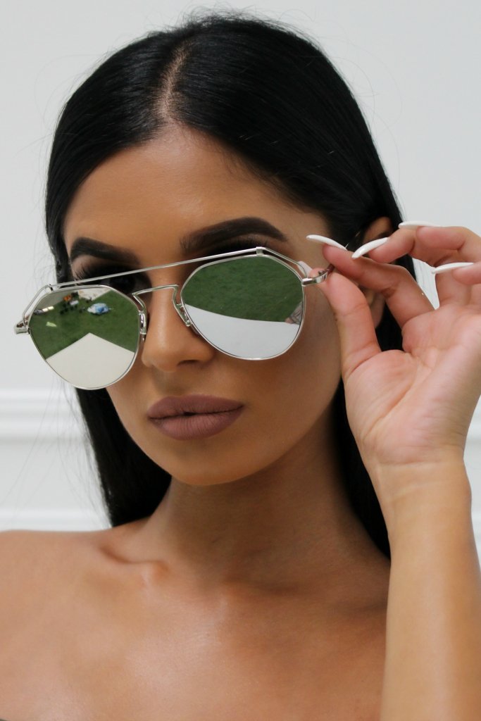 Honey Couture AMY Silver on Silver Mirror Lense Aviator Sunglasses Honey Couture Sunglasses$ AfterPay Humm ZipPay LayBuy Sezzle