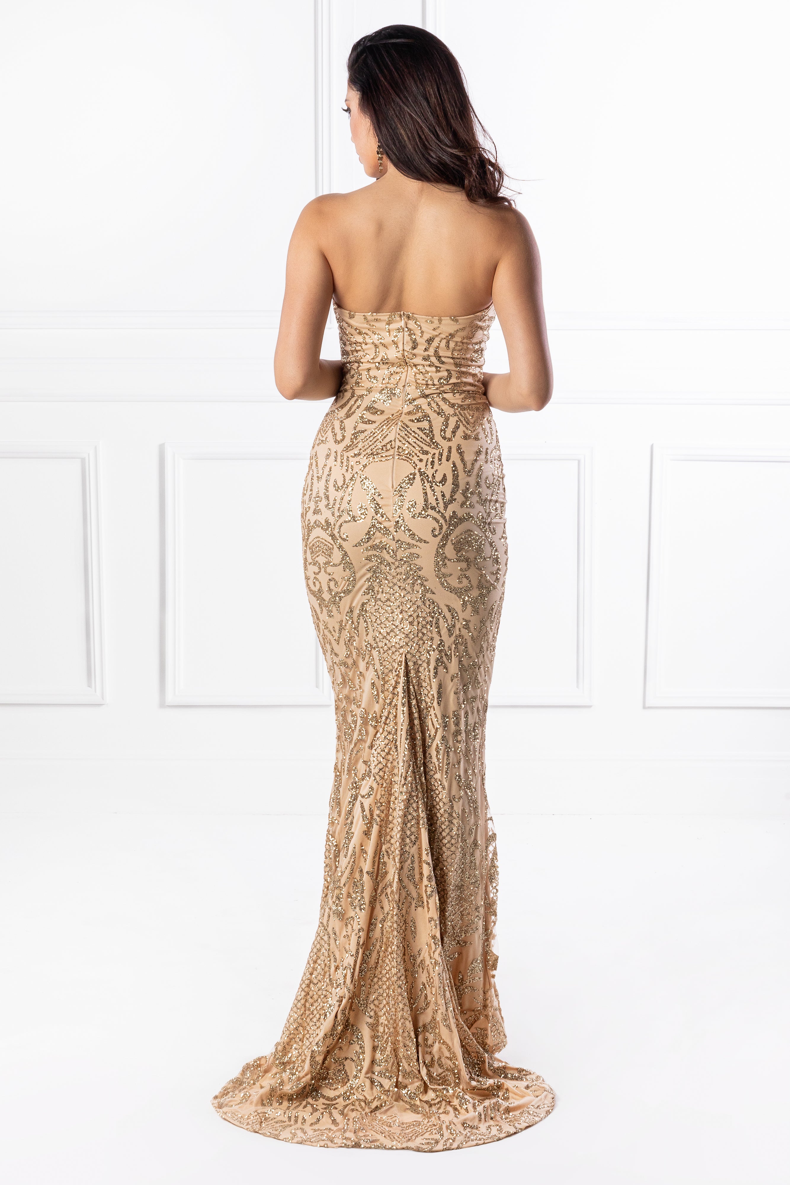 Honey Couture ALIZEY Gold Glitter Snakeskin Strapless Formal Gown Dress {vendor} AfterPay Humm ZipPay LayBuy Sezzle