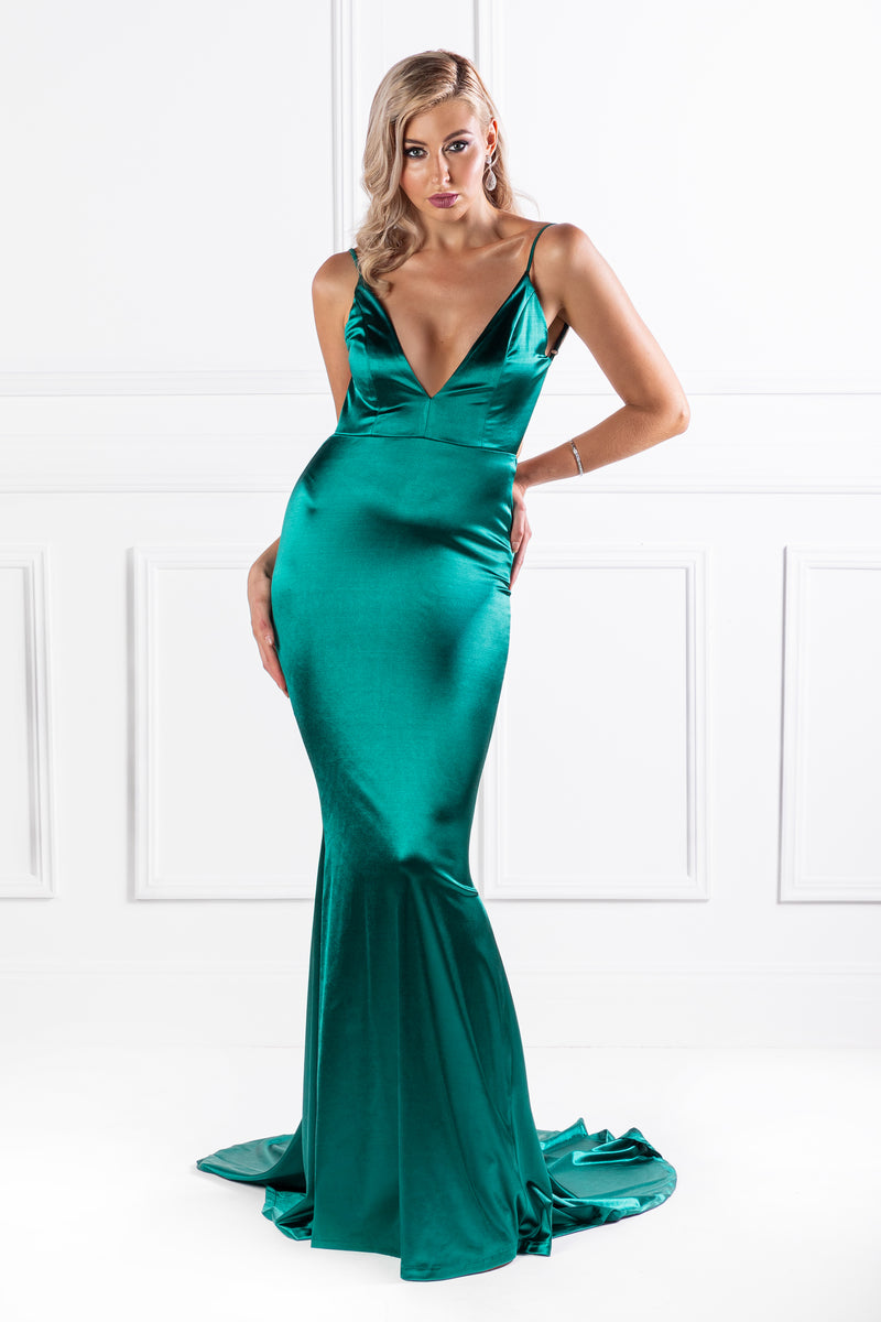 Honey Couture MILEE Emerald Green Low Back Mermaid Evening Gown Dress ...