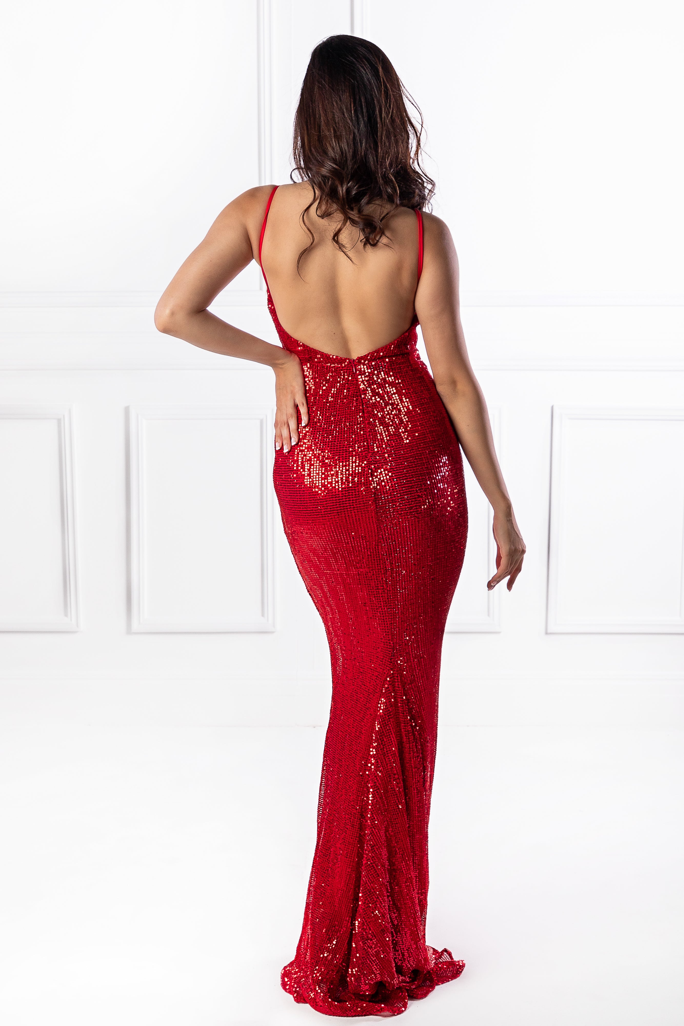 Honey Couture ROSALIE Red Low Back Sequin Formal Gown Dress {vendor} AfterPay Humm ZipPay LayBuy Sezzle