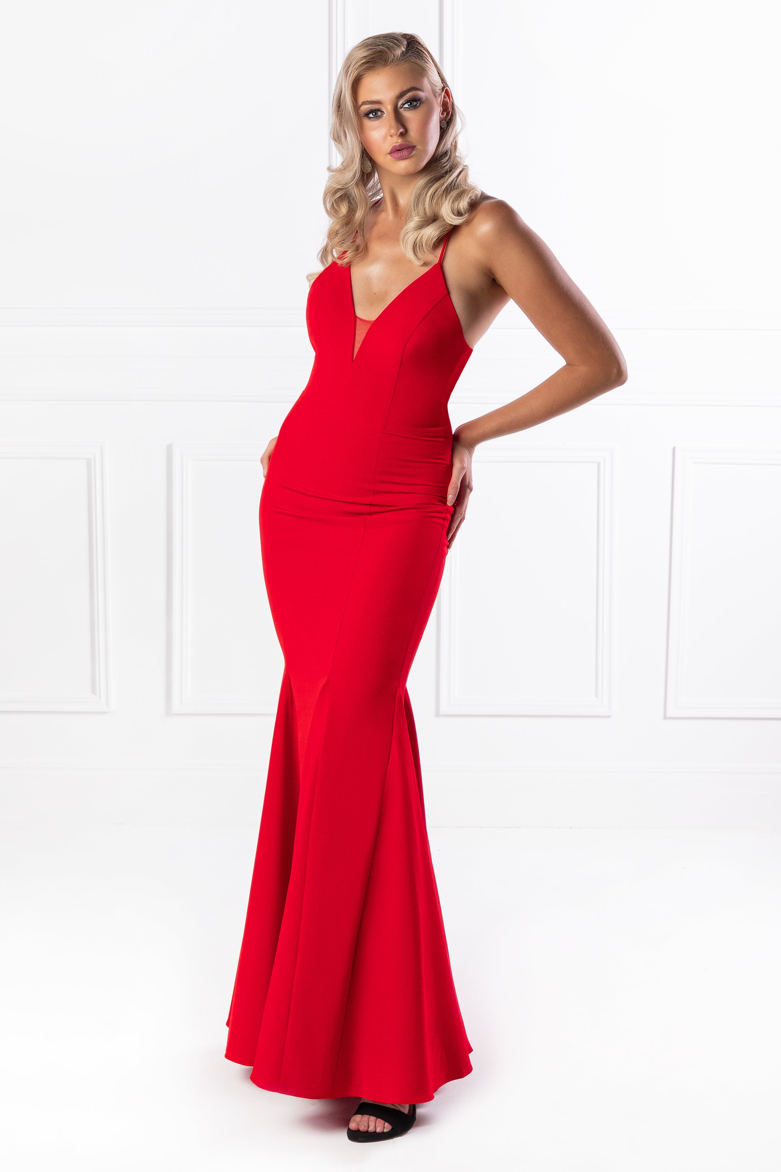 The SANCHA Red Low Back Lace Up Mermaid Evening Gown Dress {vendor} AfterPay Humm ZipPay LayBuy Sezzle