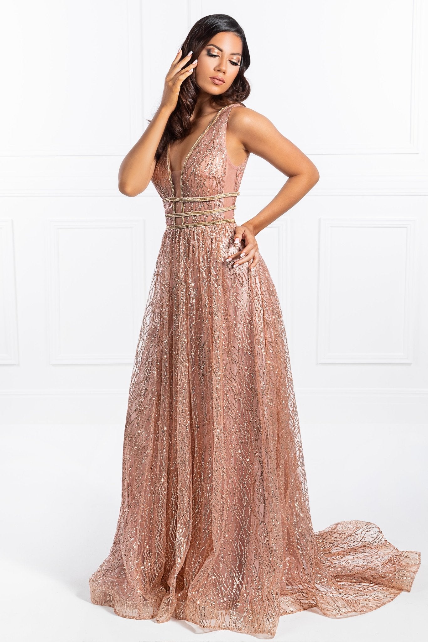 Honey Couture ENYA Glitter A Line Formal Gown in Australia | One Honey Boutique