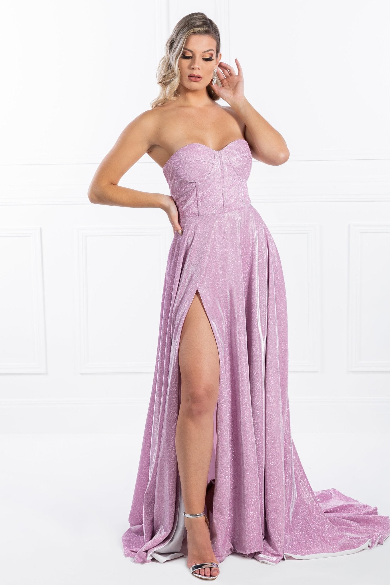 Honey Couture FLORENCE Strapless Bustier Shimmer Made To Order Formal Gown in Australia | One Honey Boutique