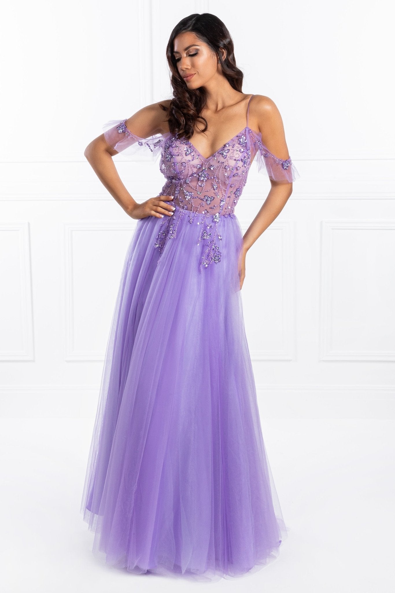 Honey Couture LOLA Purple Crystal Tulle Skirt Formal Dress in Australia | One Honey Boutique