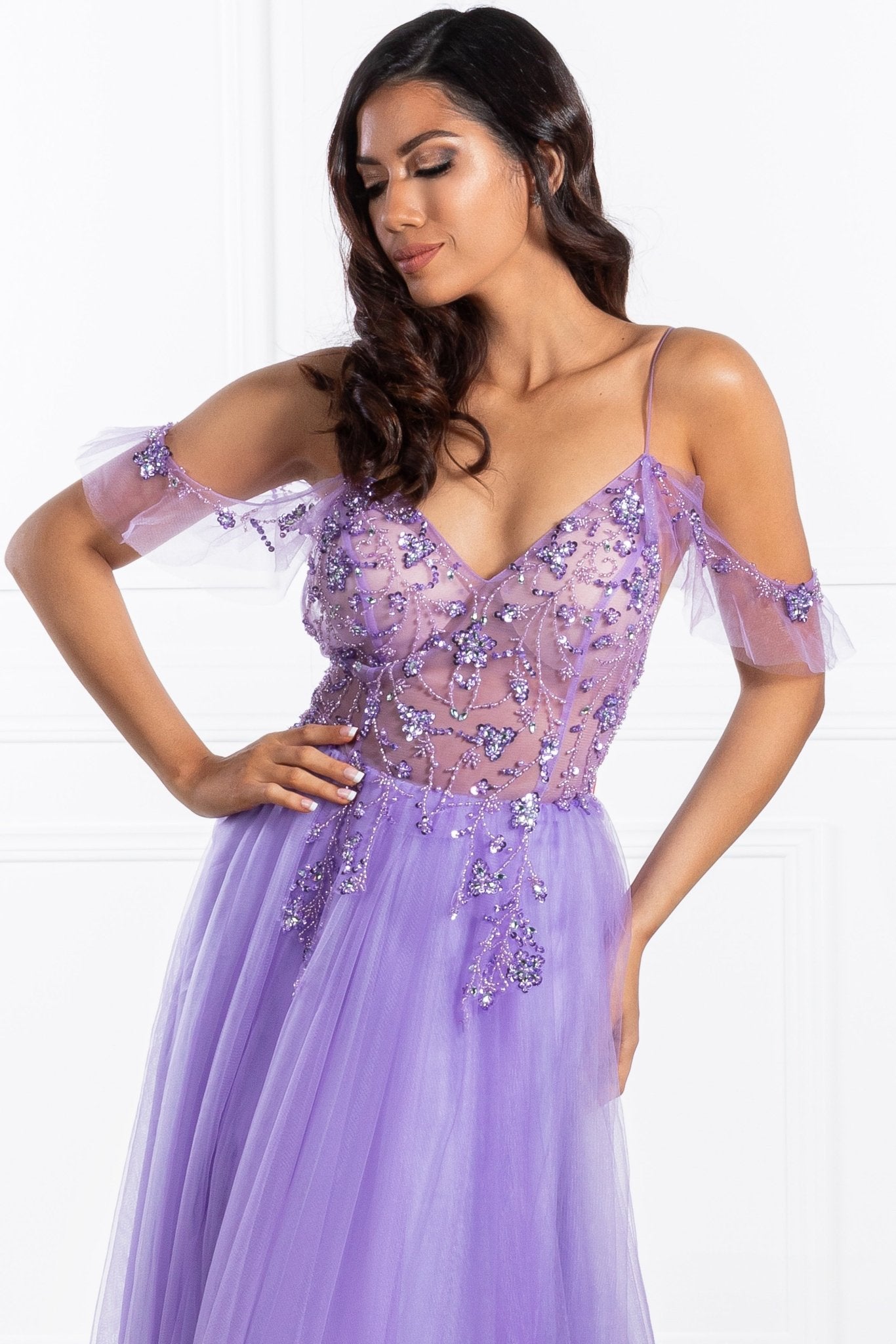 Honey Couture LOLA Purple Crystal Tulle Skirt Formal Dress in Australia | One Honey Boutique