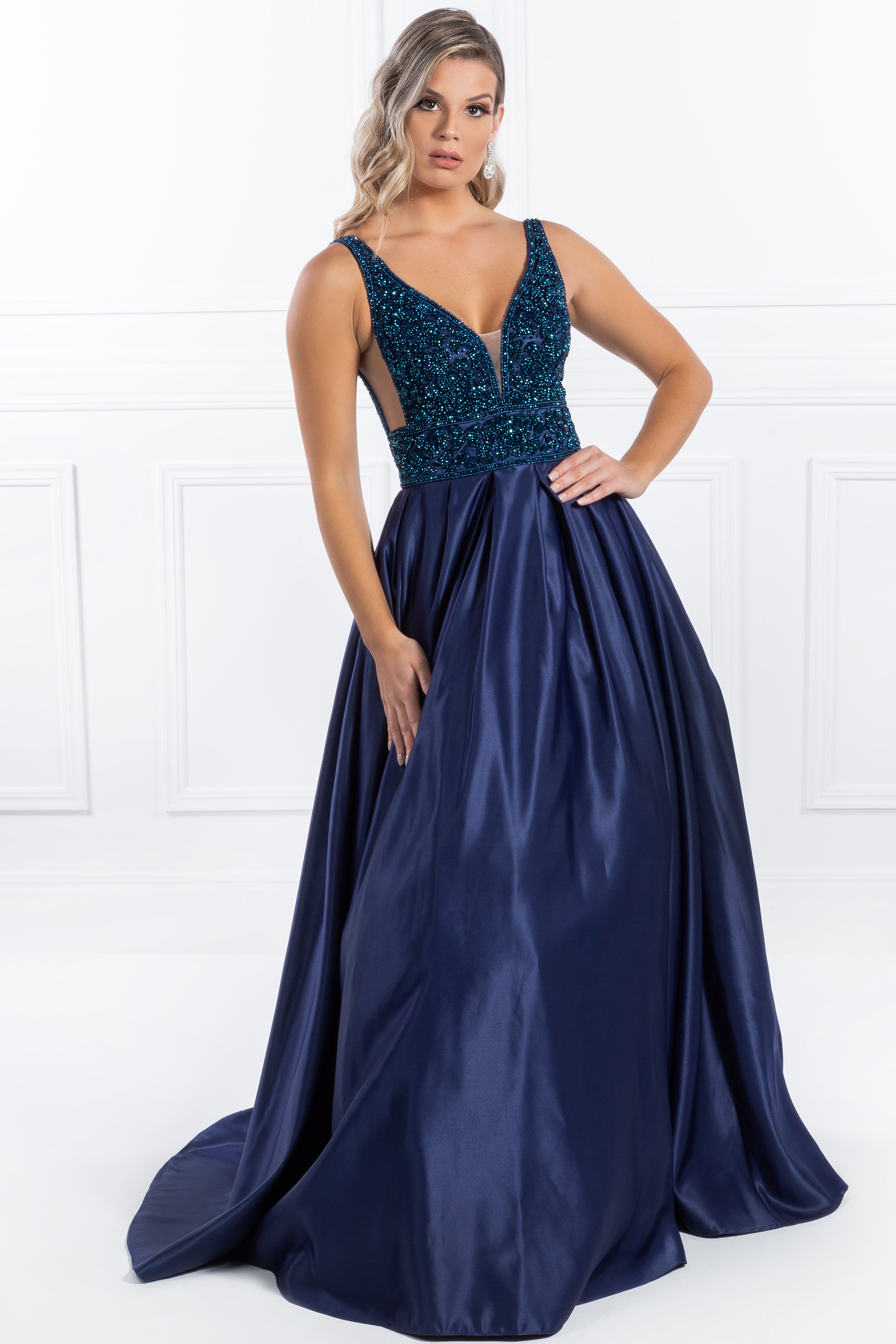 Honey Couture EMELY Royal Blue Beaded Ball Gown Formal Dress