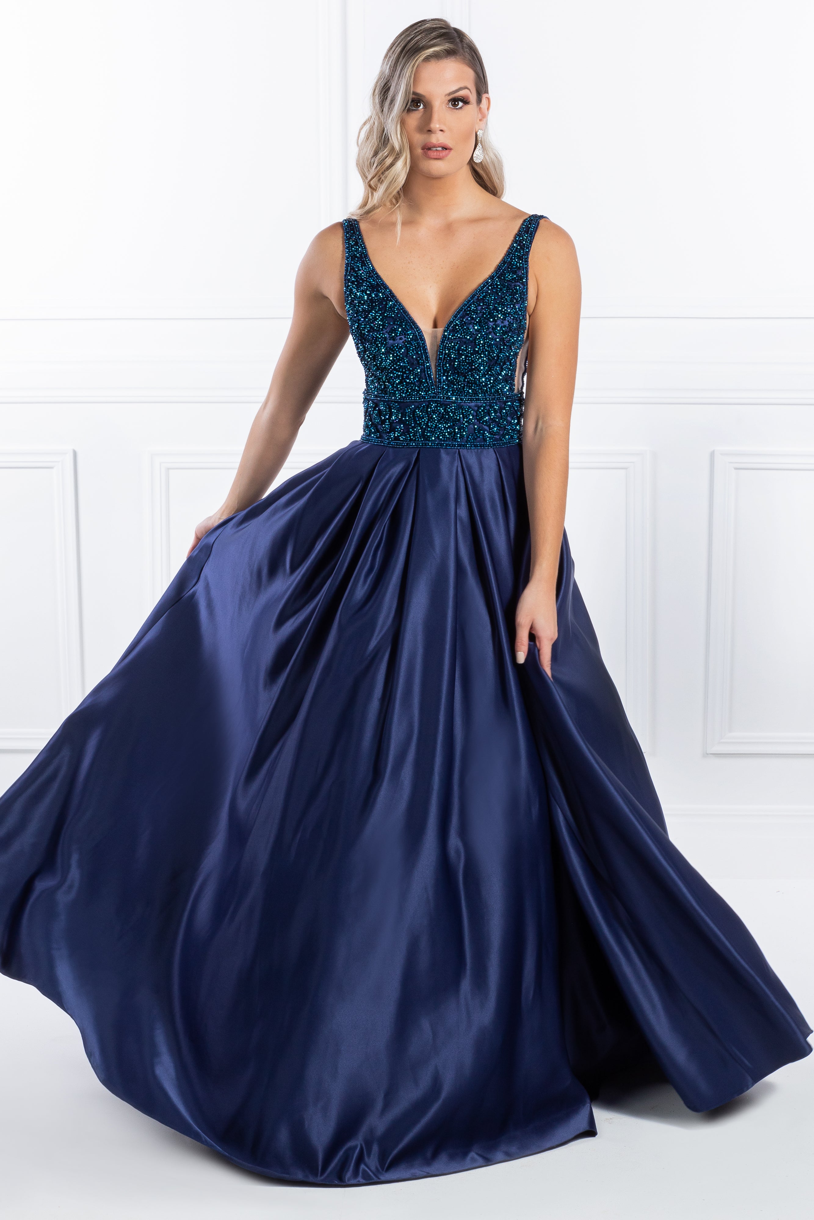 Honey Couture EMELY Royal Blue Beaded Ball Gown Formal Dress