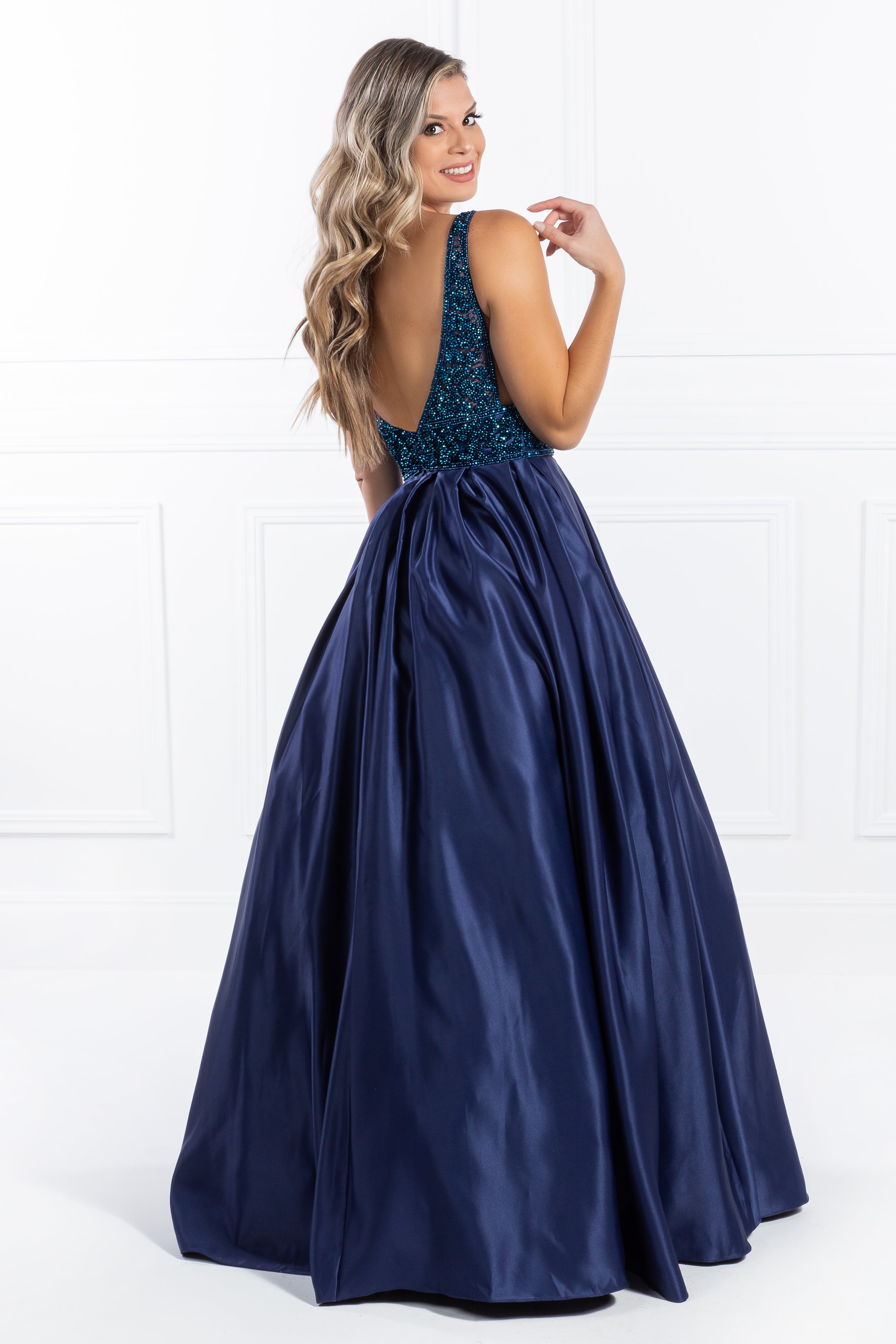 Honey Couture EMELY Royal Blue Beaded Ball Gown Formal Dress