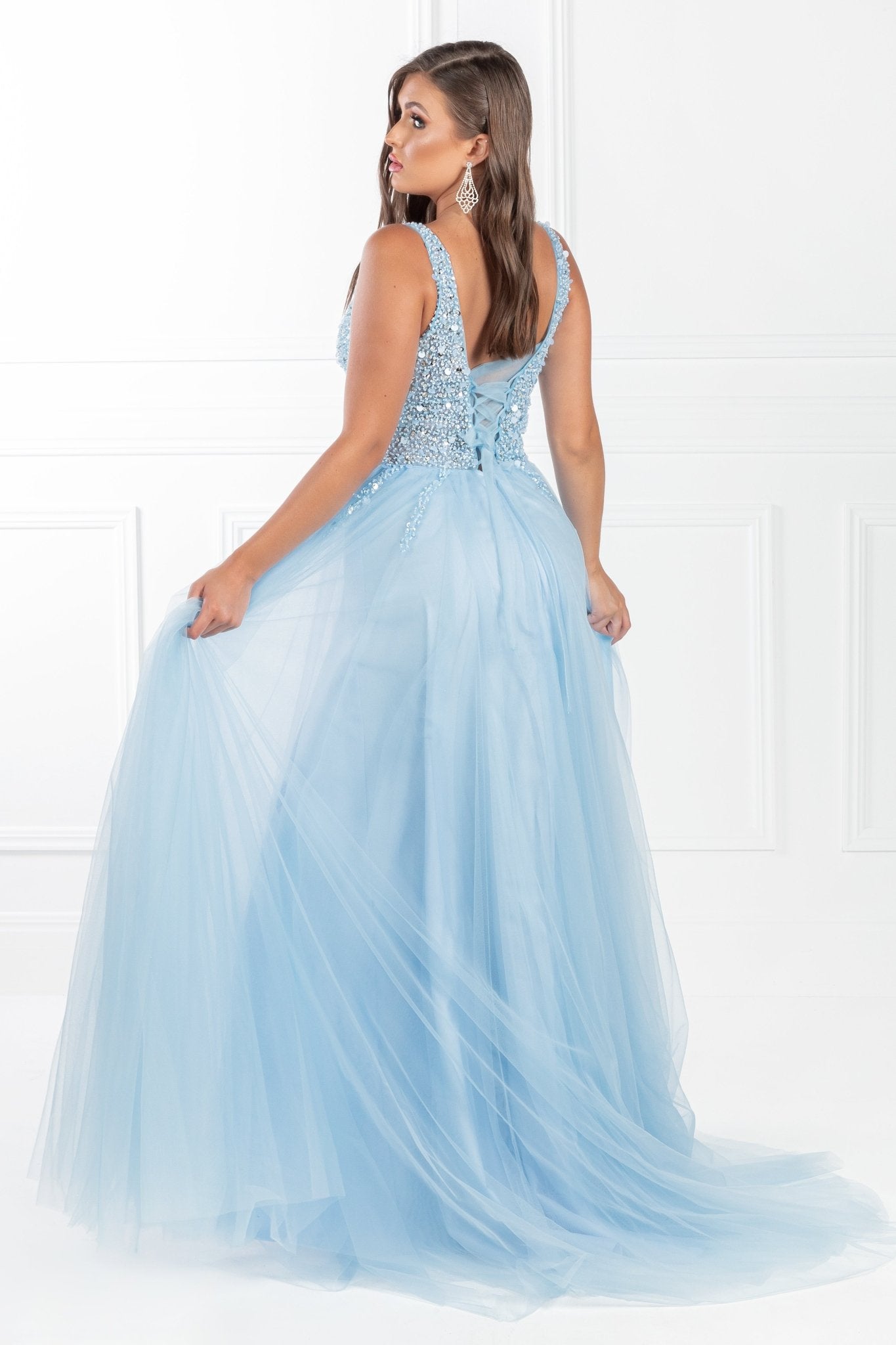 Honey Couture FERN Beaded Bodice Lace Up Back Tulle Princess Formal Dress in Australia | One Honey Boutique