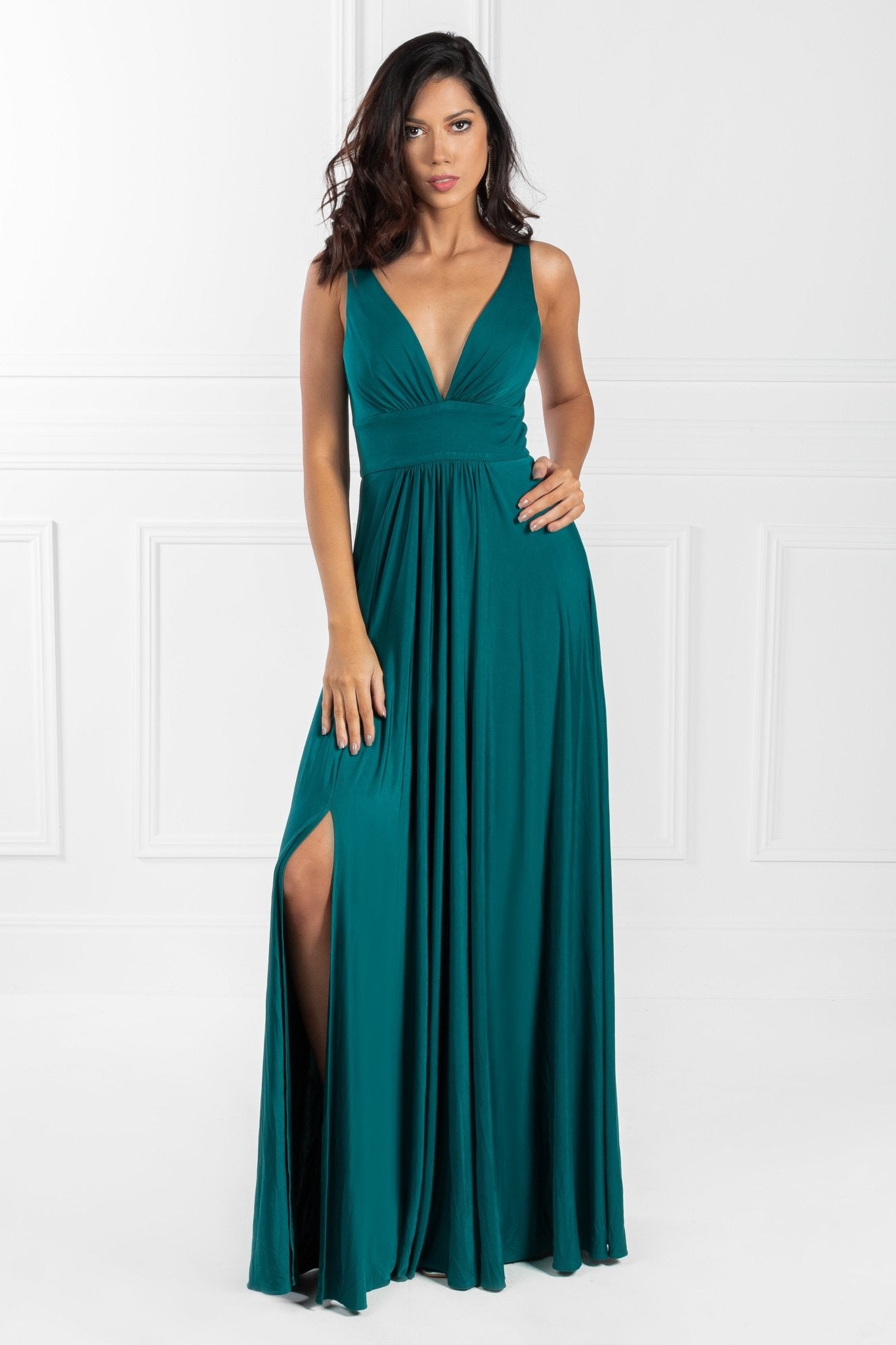 Honey Couture ELLE Emerald Green V Front Formal Dress in Australia | One Honey Boutique