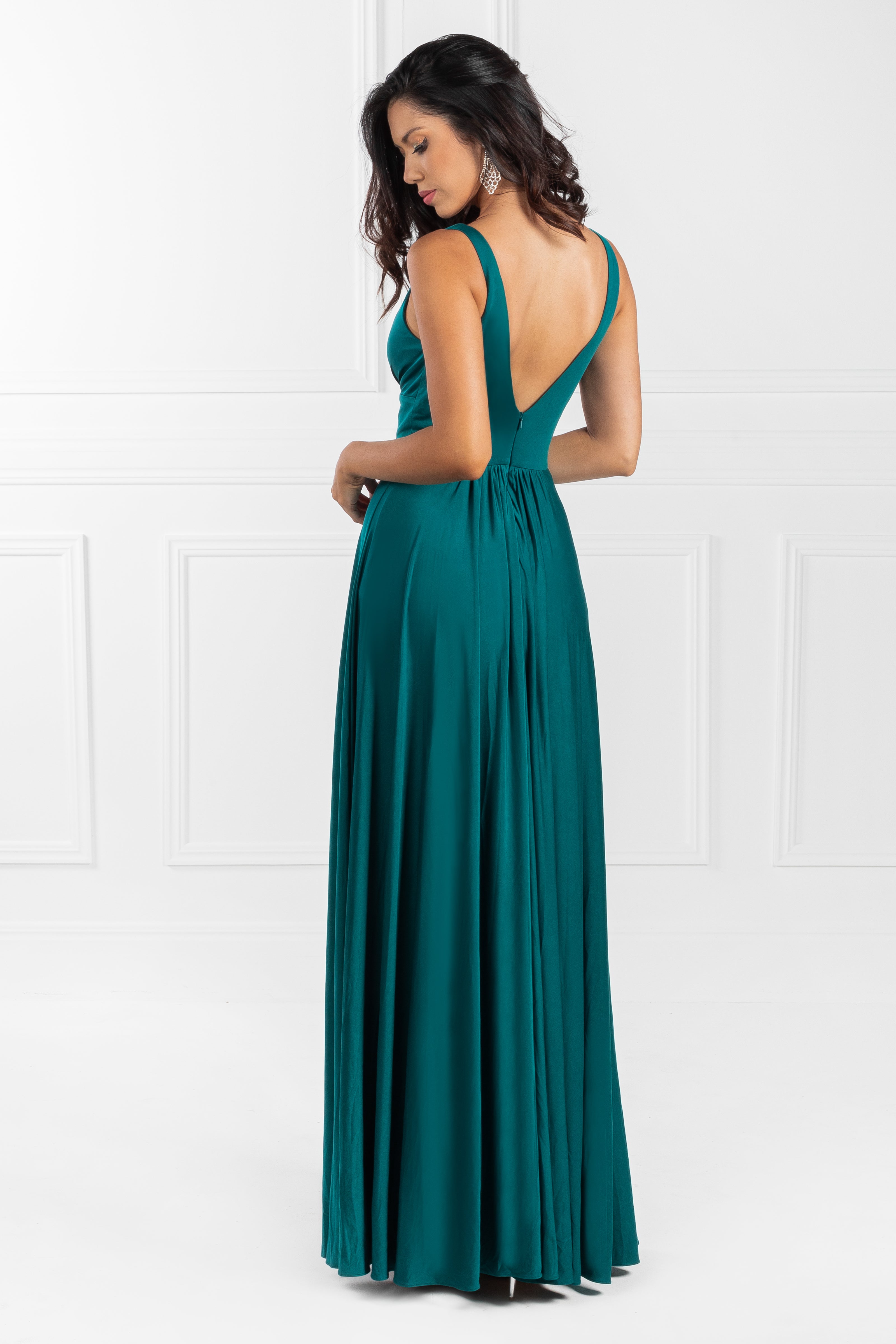 Honey Couture ELLE Emerald Green V Front Formal Dress