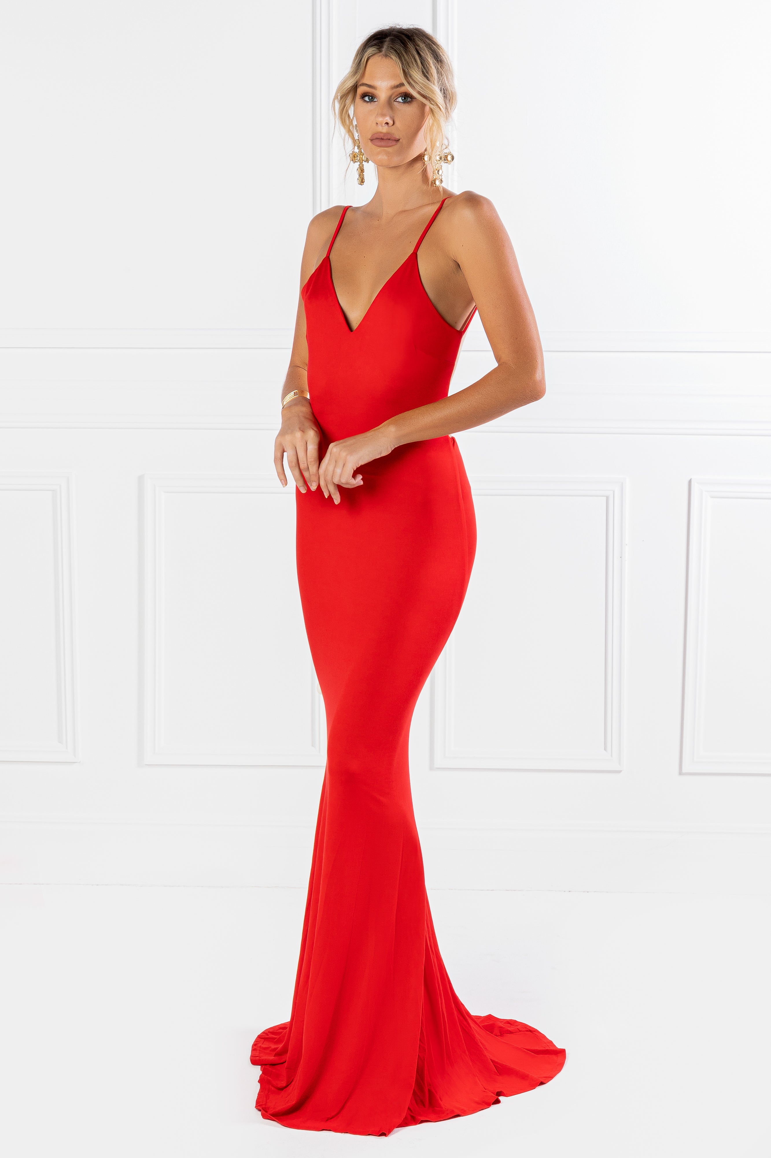 Honey Couture HAZEL Red Low Back Bum Ruched Mermaid Formal Dress {vendor} AfterPay Humm ZipPay LayBuy Sezzle
