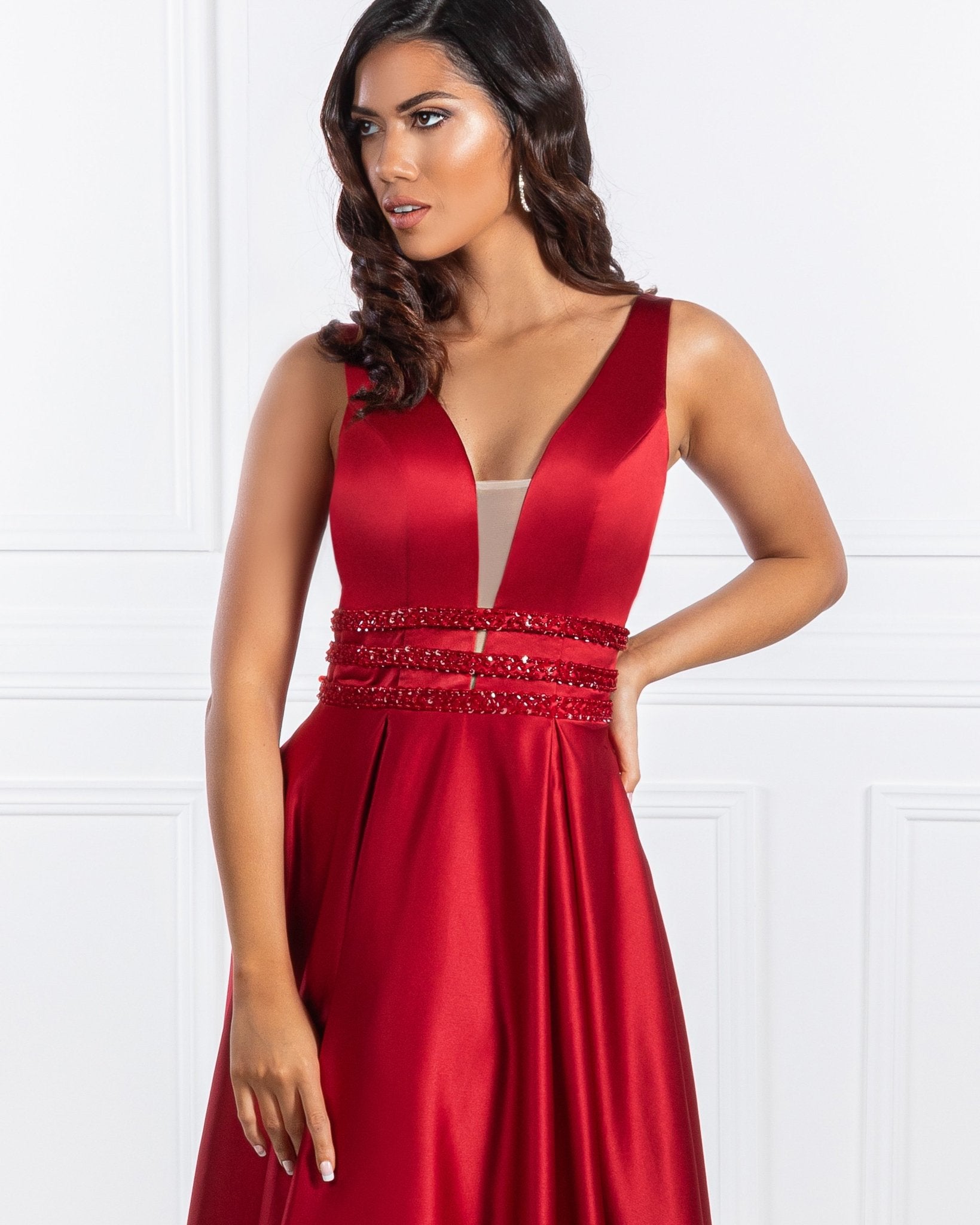 Honey Couture BRIHANNE Beaded Waist Full Skirt Formal Gown in Australia | One Honey Boutique