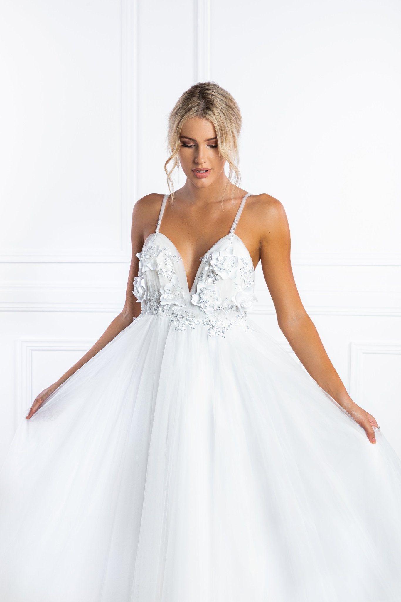 Honey Couture PEYTON 3D White Flowers Formal Gown in Australia | One Honey Boutique