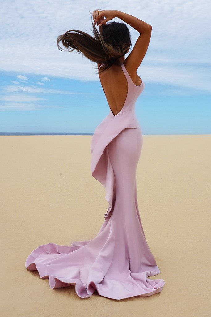 Tinaholy Couture T1708B Tea Rose Low Back Mesh Insert Crepe Gown Tina Holly Couture$ AfterPay Humm ZipPay LayBuy Sezzle