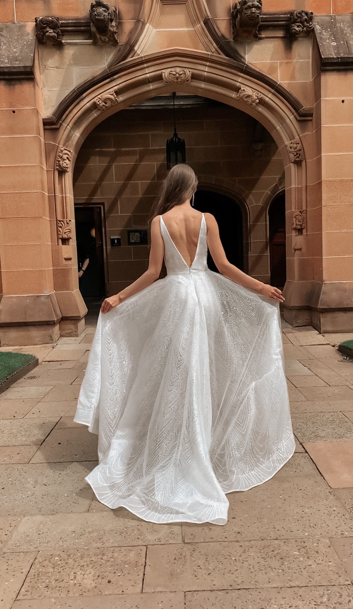 Tina Holly Couture T1844 White Glitter Deep V Bridal Formal Dress {vendor} AfterPay Humm ZipPay LayBuy Sezzle