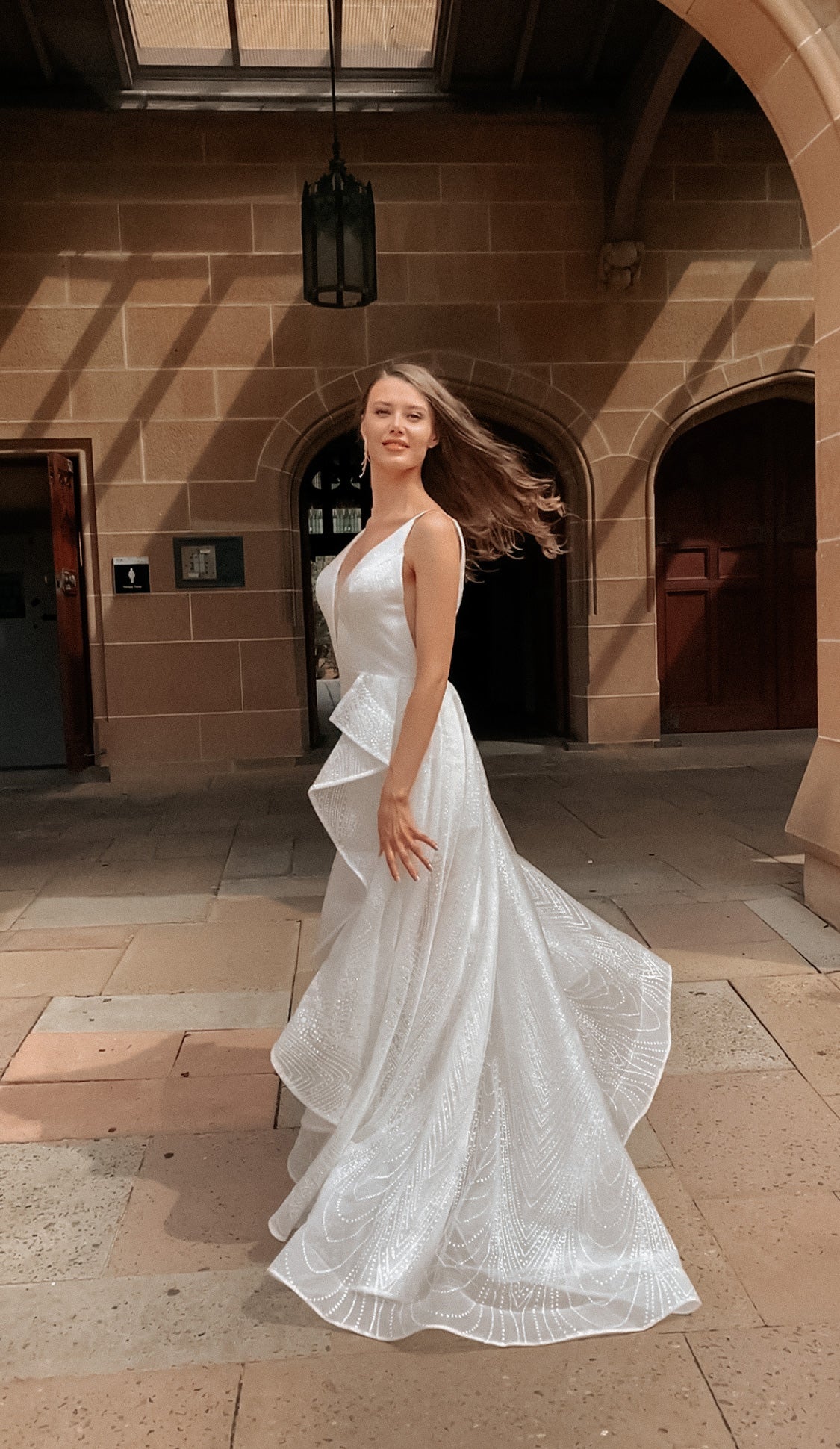 Tina Holly Couture T1844 White Glitter Deep V Bridal Formal Dress {vendor} AfterPay Humm ZipPay LayBuy Sezzle
