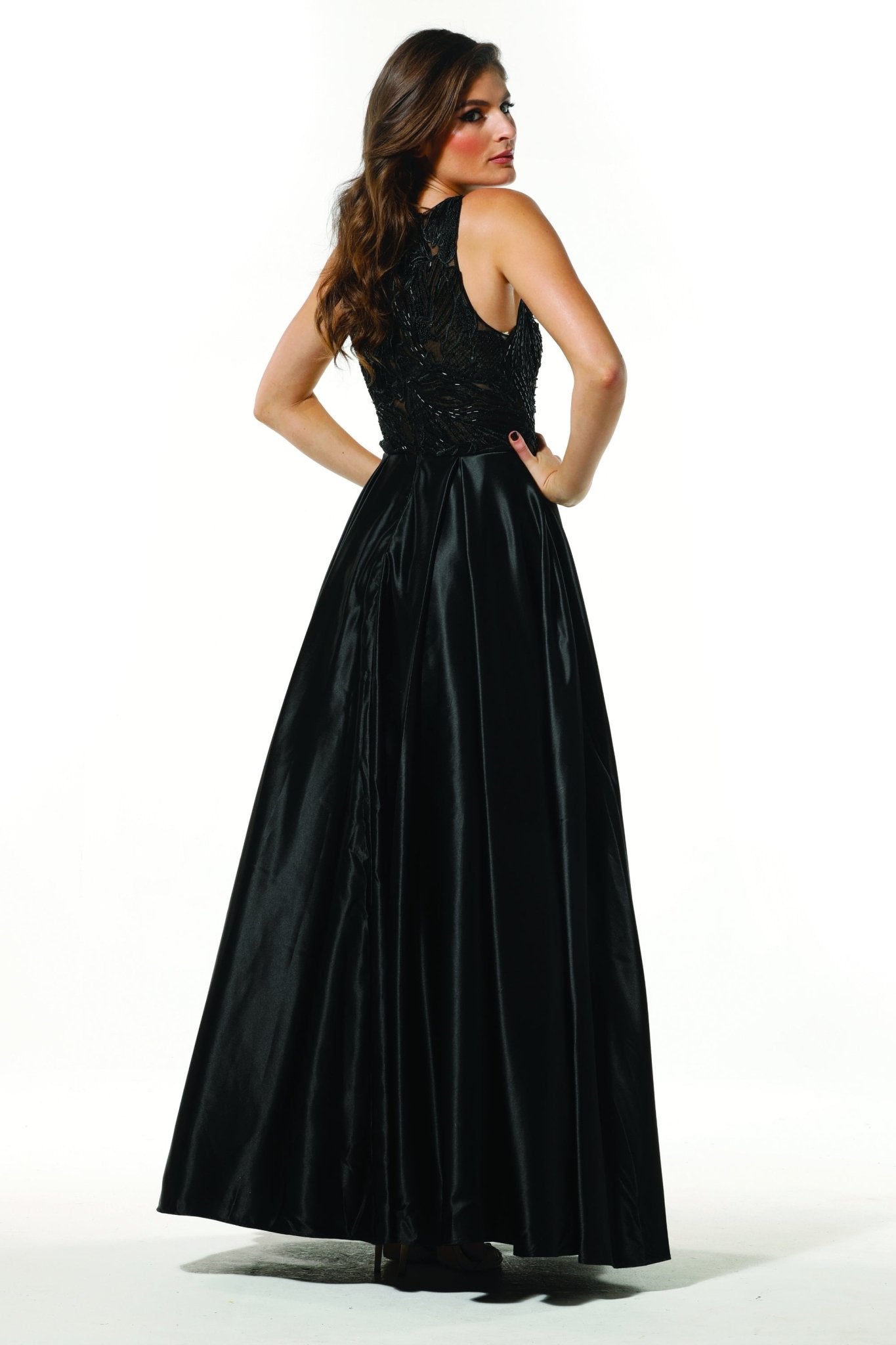 Tinaholy Couture Designer T19435 Black Satin Formal Prom Ball Gown Dress in Australia | One Honey Boutique