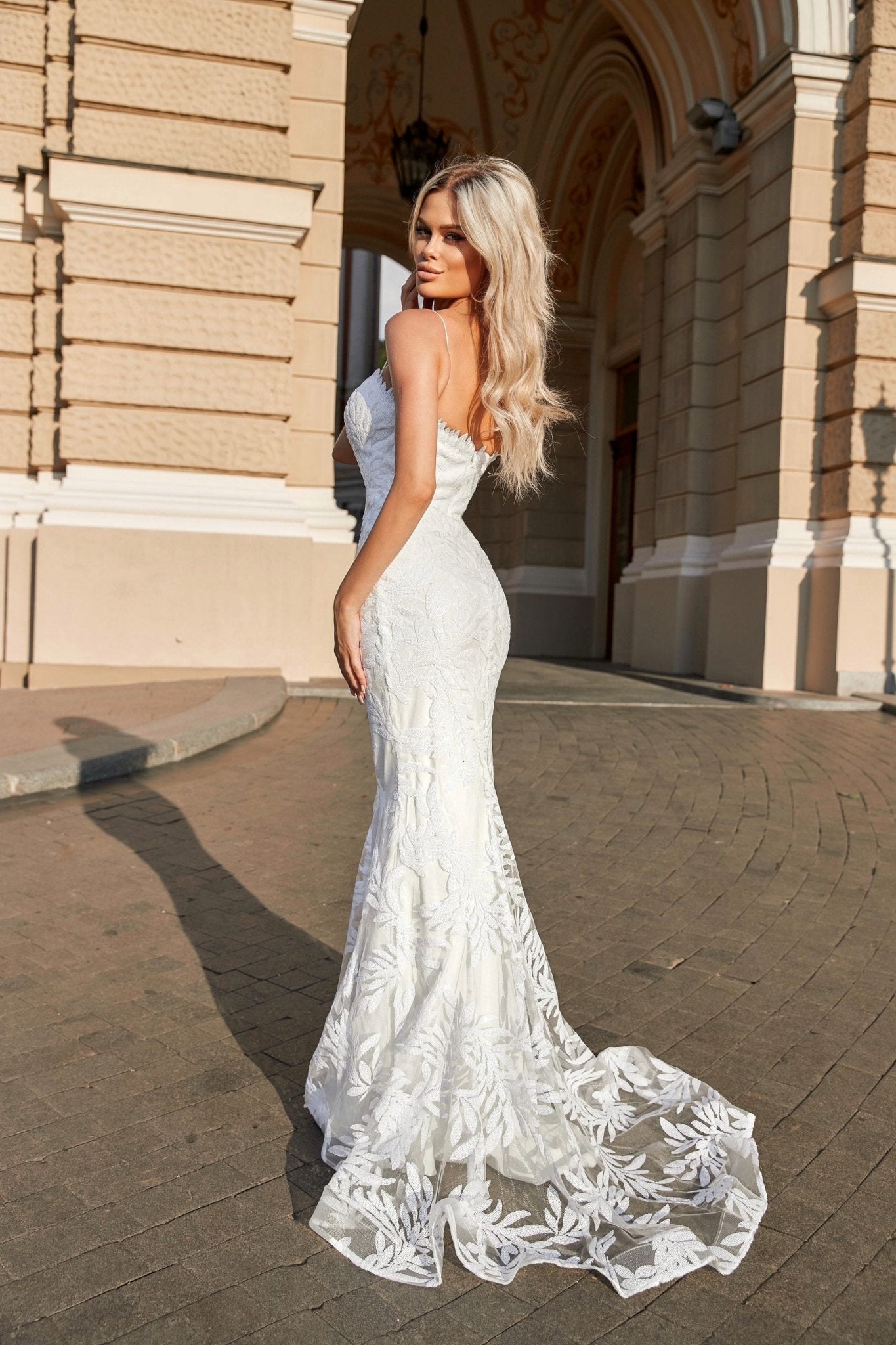 Tina Holly Couture TA107A White Sequin & Lace Mermaid Bridal Formal Dress in Australia | One Honey Boutique