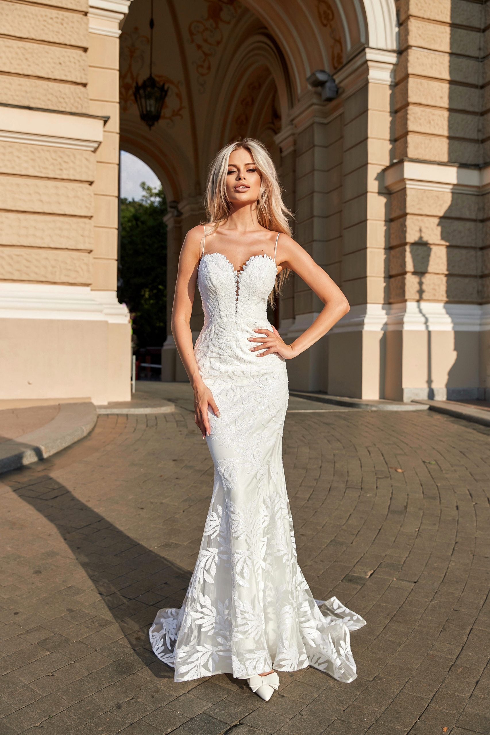 Tina Holly Couture TA107A White Sequin & Lace Mermaid Bridal Formal Dress